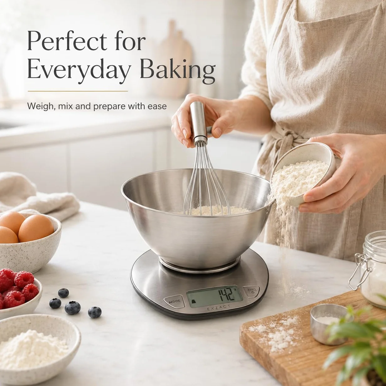 Exzact Bilancia da cucina digitale in acciaio inossidabile - Bilancia con Ciotola Rimovibile - Funzione Tara - Max Capacità 5 kgs - Bilancia da Cucina Elettronica
