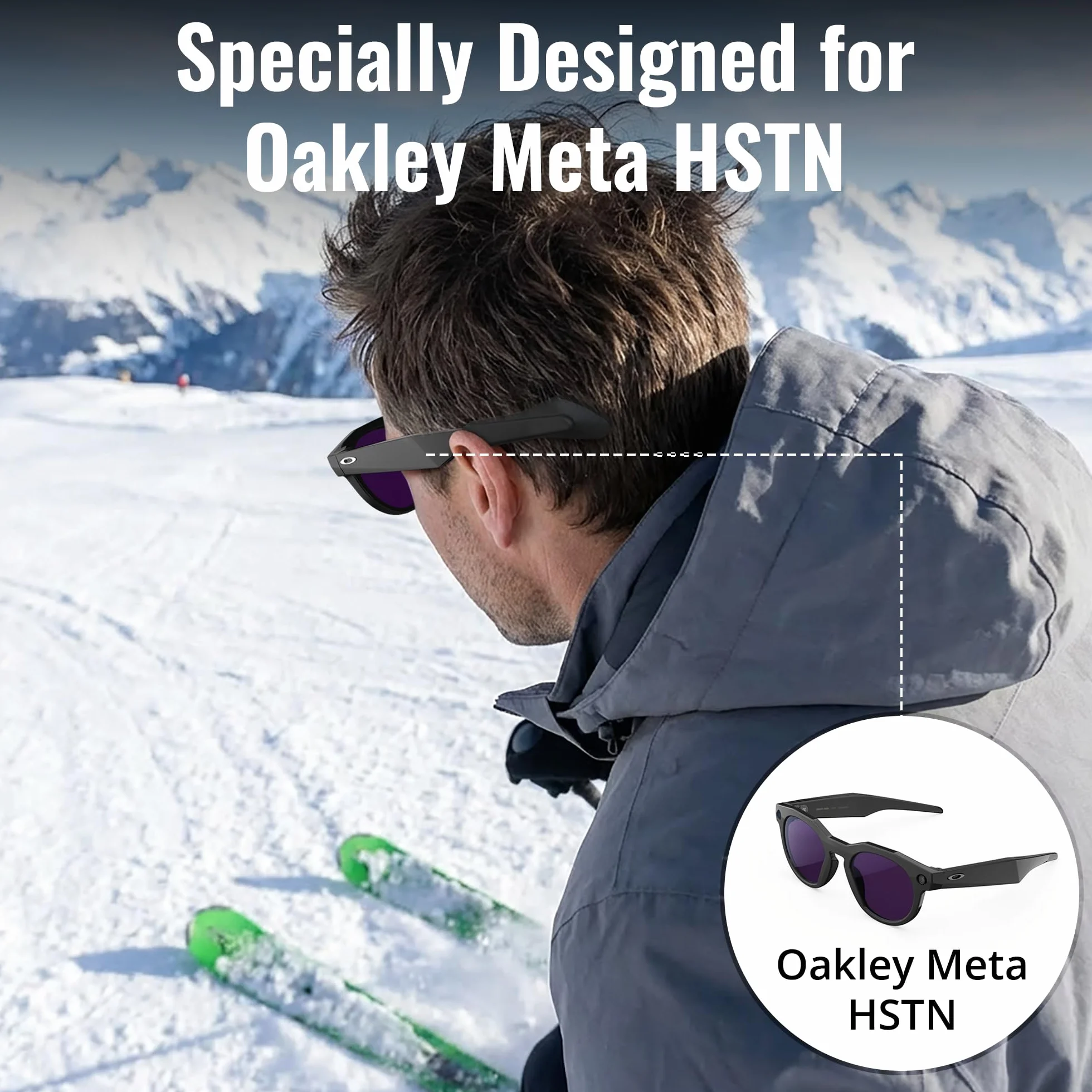 HiBloks Grip per Occhiali Intelligenti Oakley Meta HSTN Smart, Antiscivolo in Silicone per Occhiali da Sole (Nero)