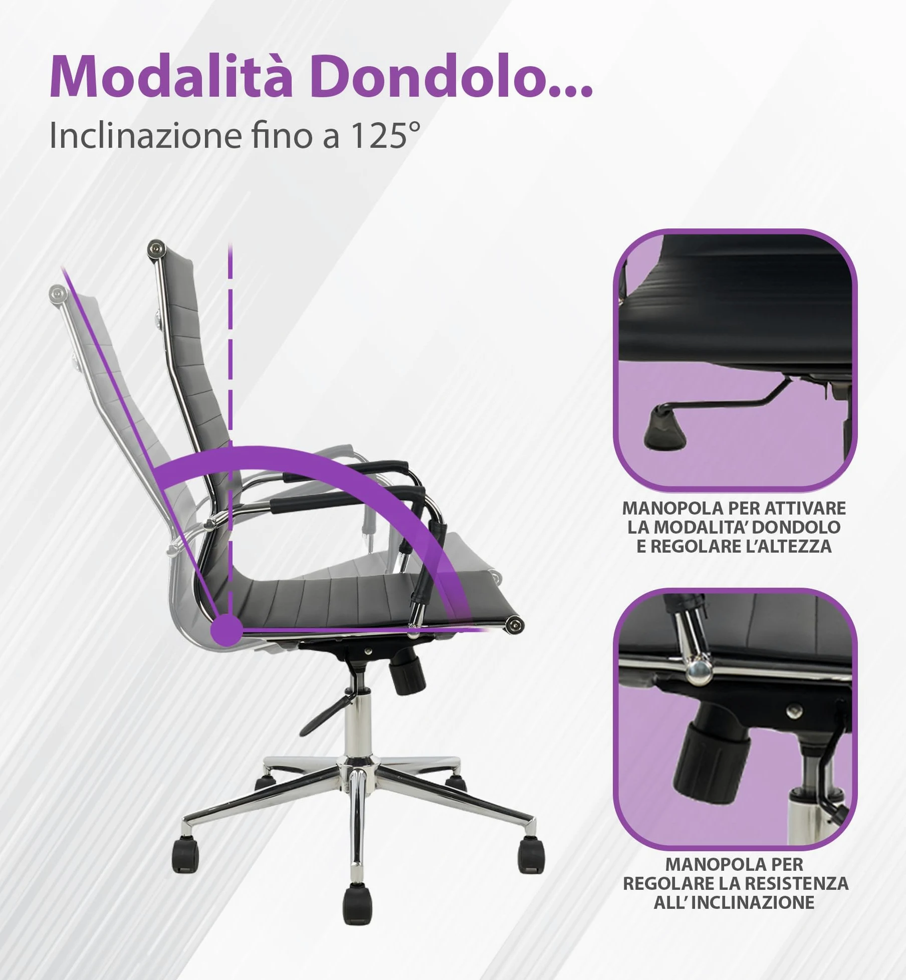 IlGruppone Sedia da Ufficio Elegante Poltrona Direzionale Base Cromata Ruote SilenzioneErgonomica Design Moderno Colore Nero Rivestimento Ecopelle