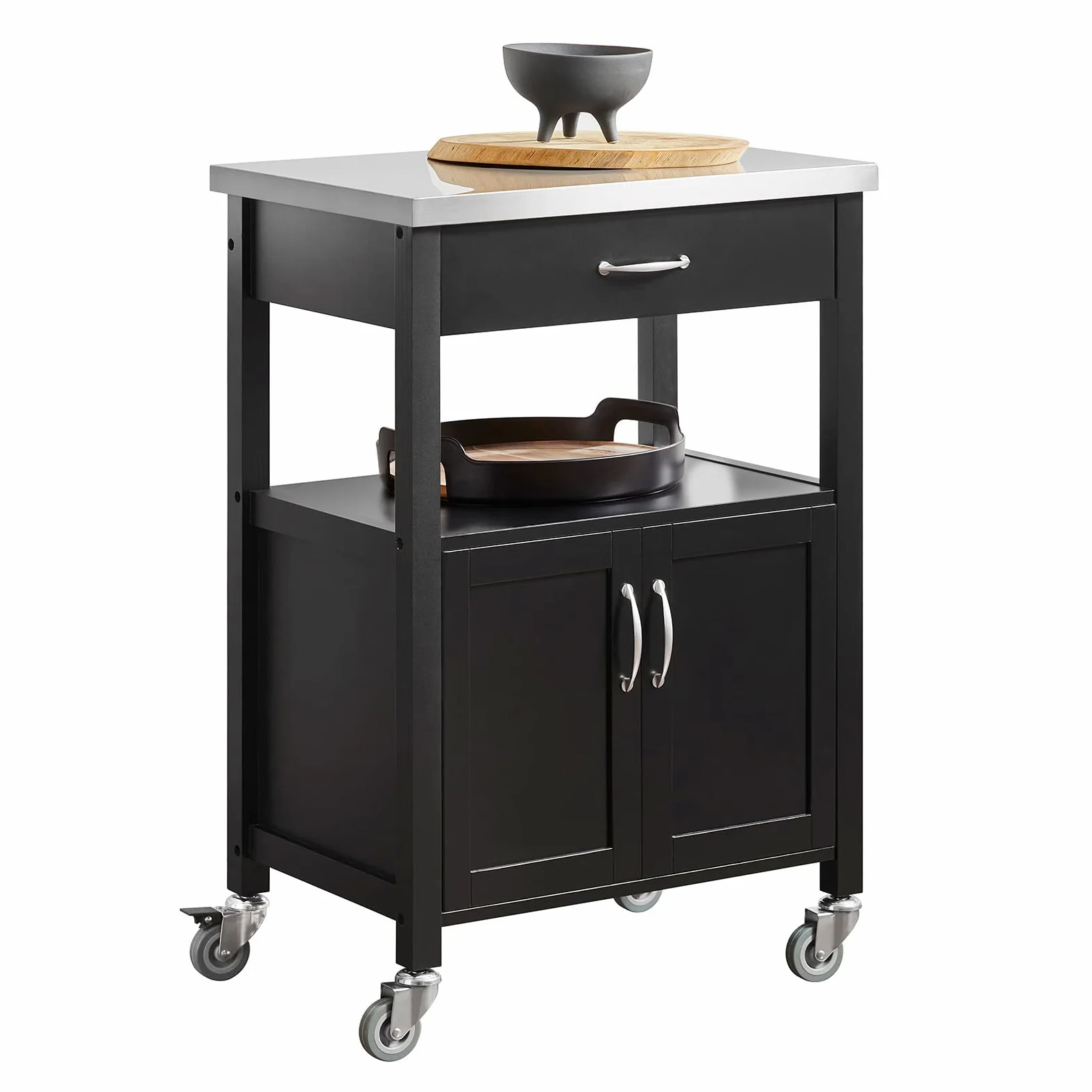 SoBuy Carrello cucina salvaspazio con piano di lavoro – Mobile cucina con ruote, ideale come mobiletto cucina, credenza compatta o mobile microonde – Disponibile in Nero 60x92x45cm FKW22-SCH