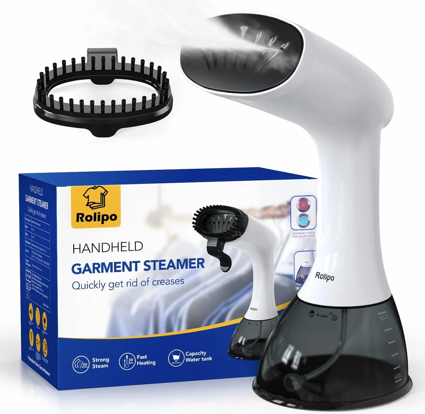 Rolipo Ferro Stiratore Verticale per Abiti, Stiratore a Vapore Portatile da 30g/min, Serbatoio da 400ml, Piastra di Terza Generazione, per Casa, Ufficio e Viaggio