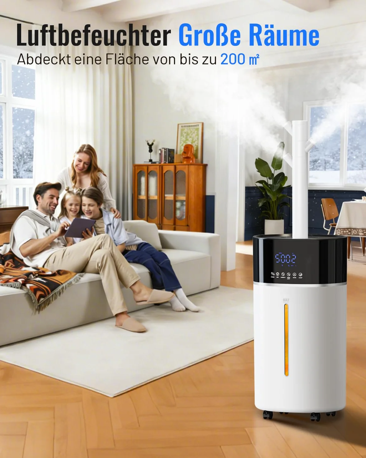 Umidificatore per stanze grandi, 18 L, tecnologia di nebbia calda e fredda, colore bianco