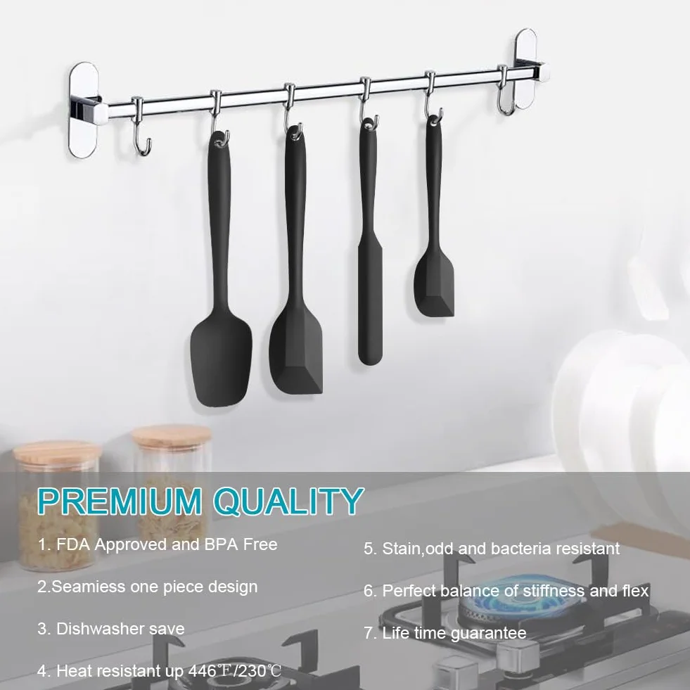 Vicloon Spatole in Silicone Set 4 PCS Spatola da Cucina Utensili per Uso Alimentare Resistente al Calore Antiaderenti (Nero)