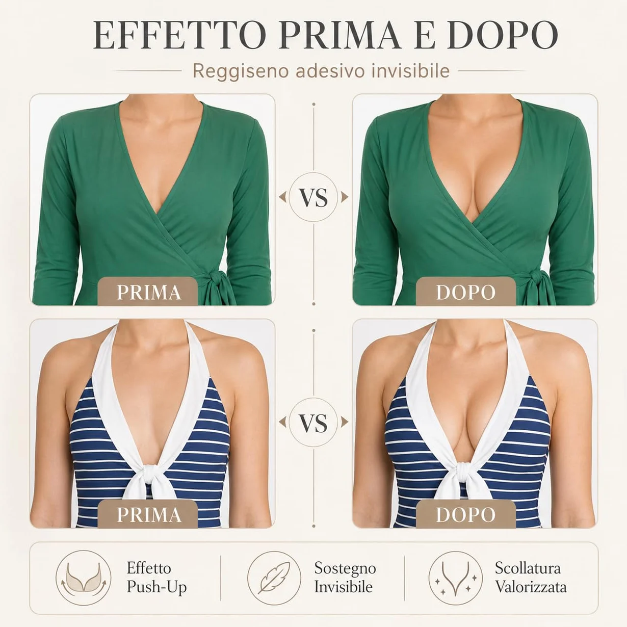 QM Reggiseno Adesivo Push Up per Seni Piccoli e Medi, Invisibile Senza Spalline, Chiusura Frontale, 2 Paia