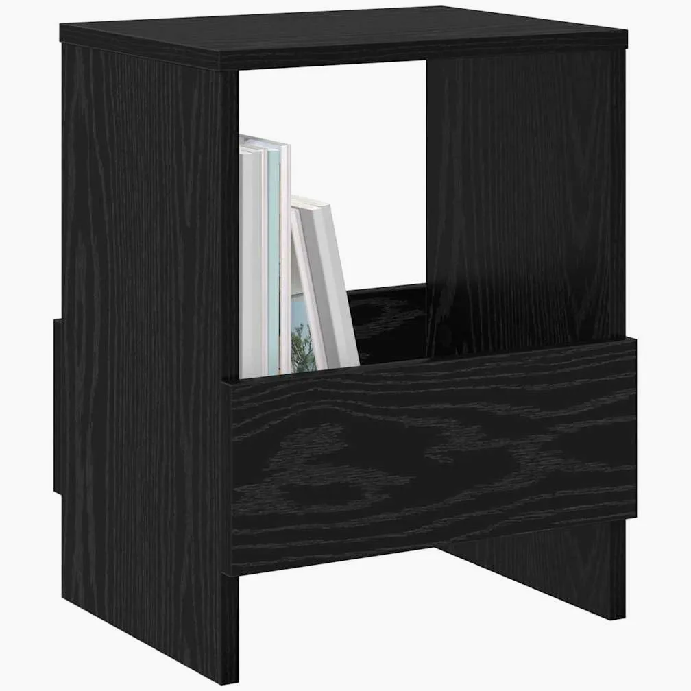 Scaffale portariviste nero effetto quercia in legno, 35 x 30 x 45 cm, con portariviste e cestino per giornali, per soggiorno, ufficio, angolo lettura, in piedi per riporre e organizzare