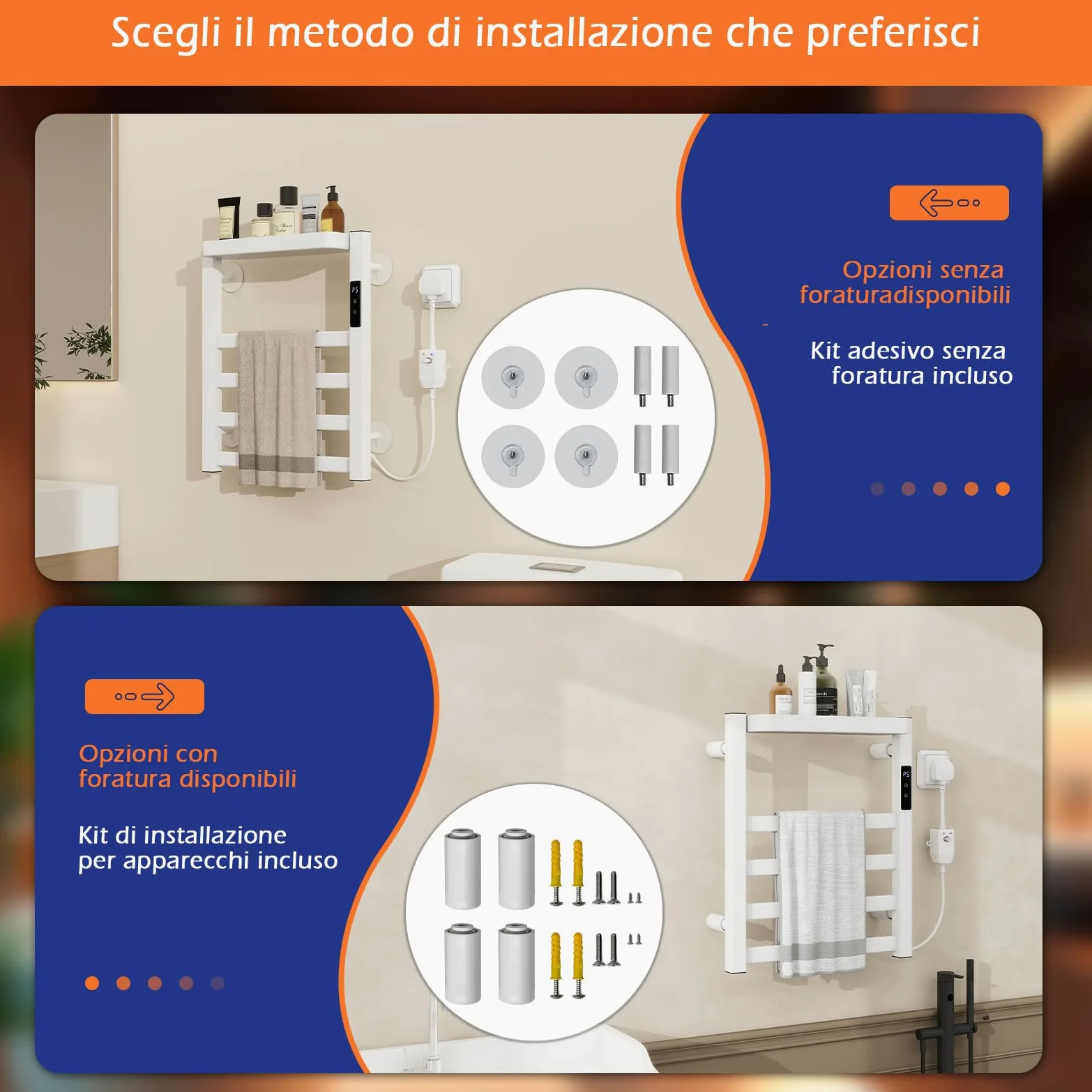 YU YUSING Scaldasalviette Elettrico Bagno 47x40x11cm, Termoarredo Bagno Intelligente con Un Ripiano, Asciugamani con Radiatore da Parete, Portasciugamani, 72W, Display LED, Touch Contro, Bianco