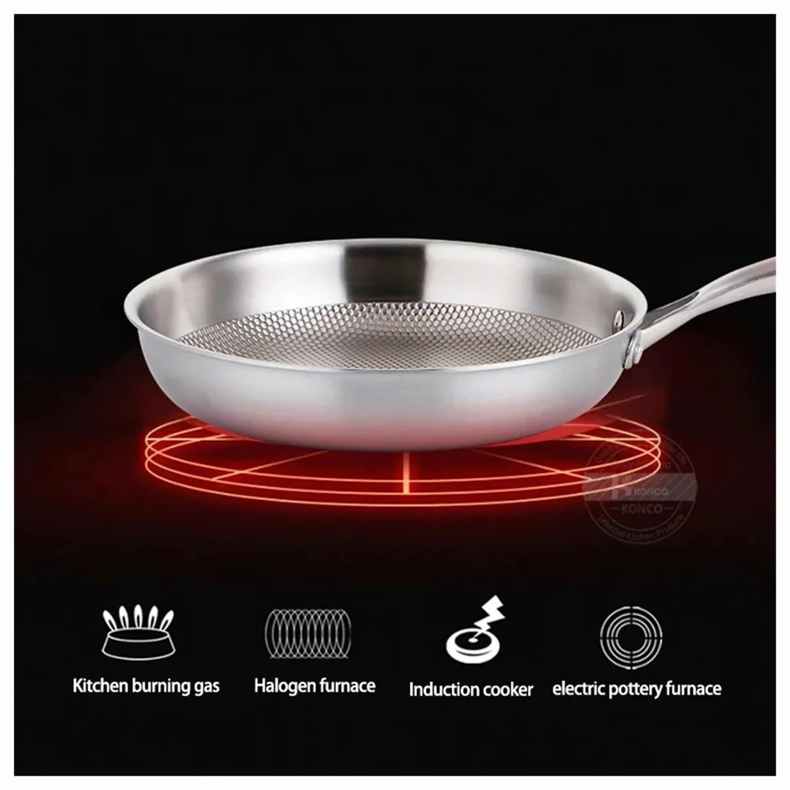 padella acciaio inox Padella antiaderente in acciaio inox 304 da 28/30 cm, senza rivestimento, for friggere uova e bistecche, adatta a fornelli a gas a induzione(28cm)
