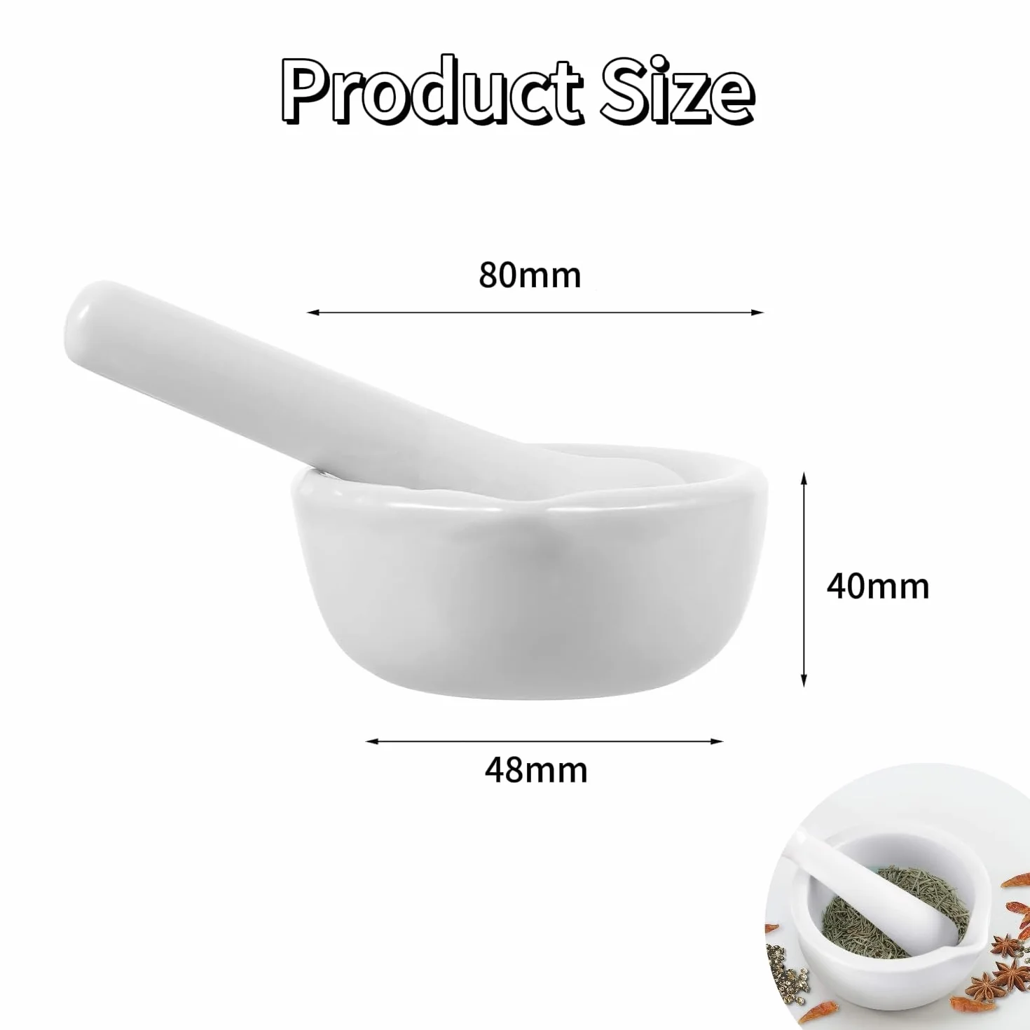 Set di mortaio e pestello in porcellana, ciotola in ceramica per medicinali, mortaio per pesto, 80 cm