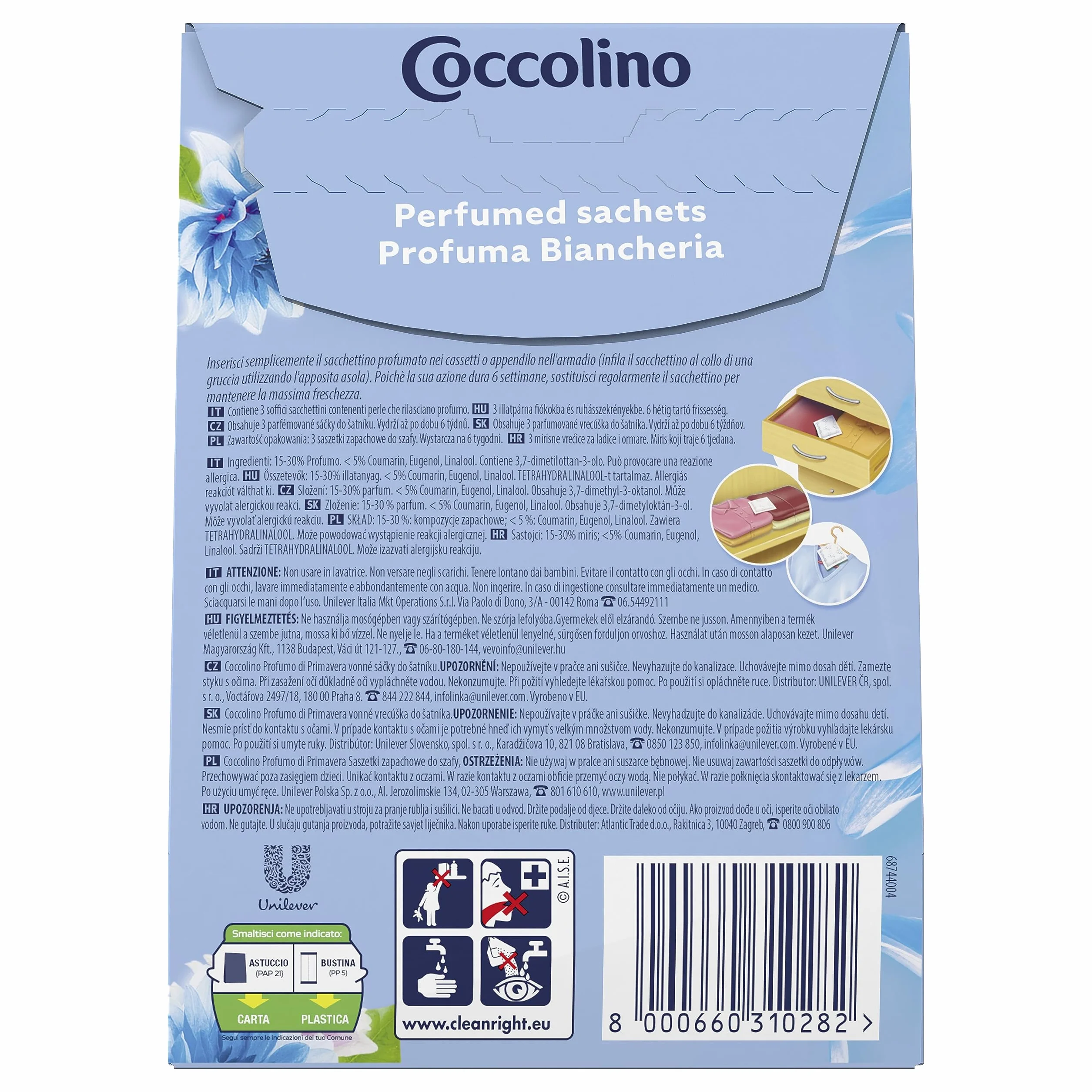 Coccolino Profuma Biancheria, 3 Sacchetti per Ogni Confezione di Fragranze Assortite, Profumo Primavera, Fiori di Tiarè & Frutti Rossi, Ylang Ylang, Confezione da 12 per un Totale di 36 Sacchettini