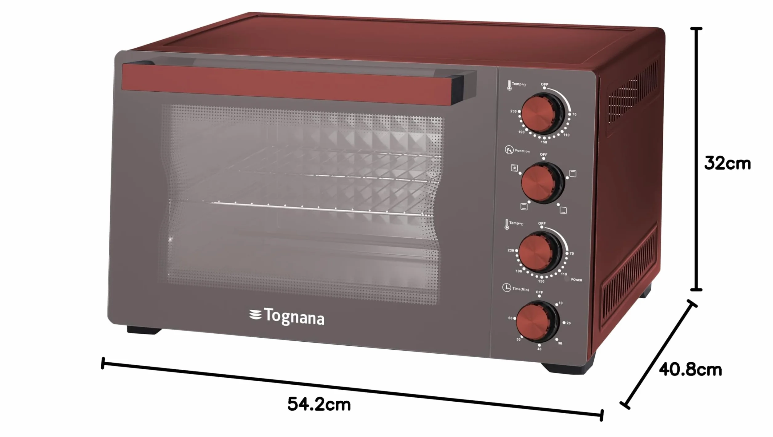 Tognana Iridea, Forno Elettrico 35 L, alluminio e vetro, rosso