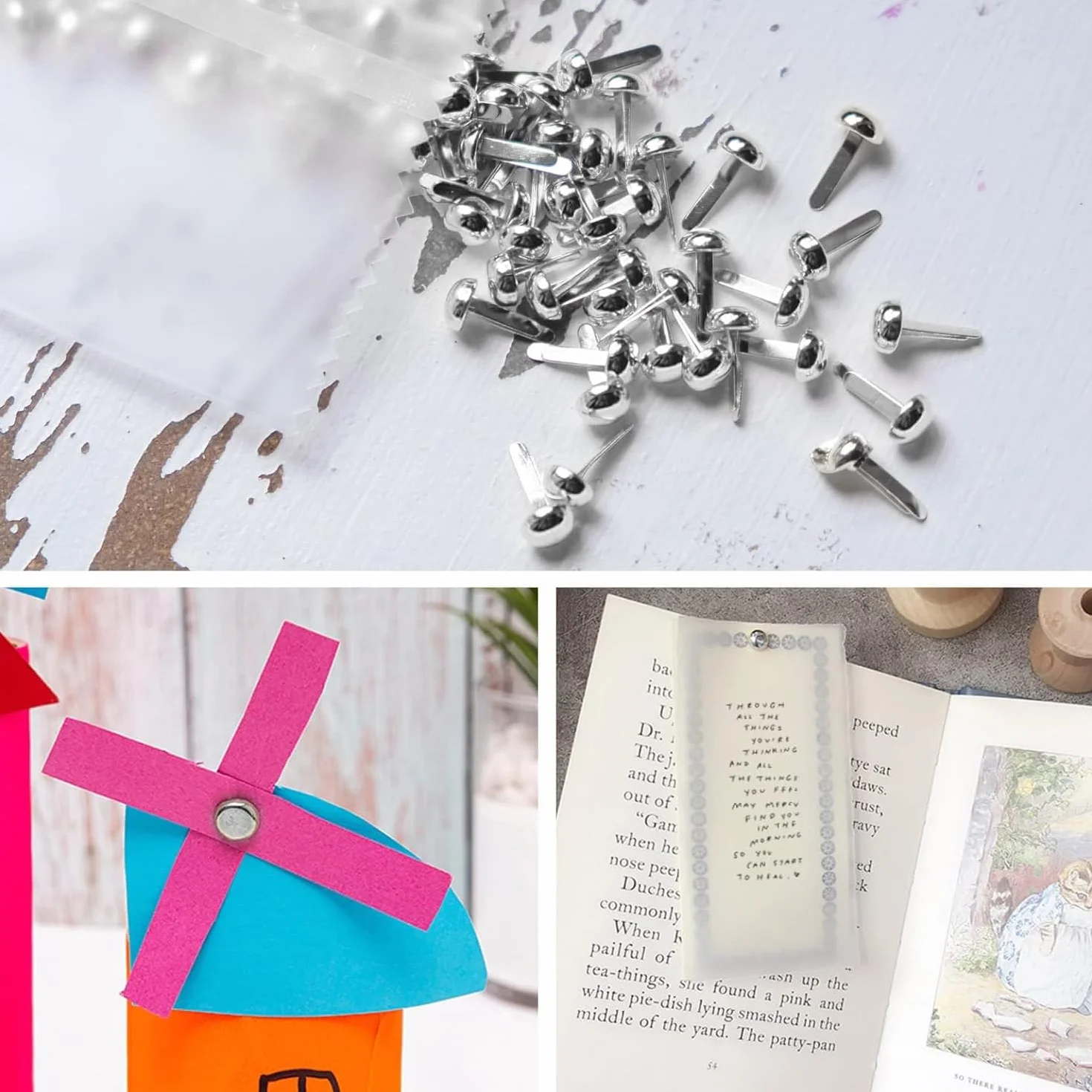 Fermacampioni,300 Pezzi Fermacampioni Piccoli 8 x 16 mm Mini Scrapbooking Brads Metallo Elementi di Fissaggio Puntine per Scrapbooking DIY Carta Artigianato(Argento)