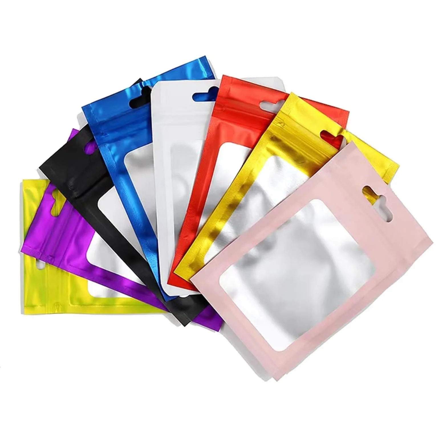 Sacchetti piatti con chiusura a zip, Buste piatte con chiusura a zip in foglio di alluminio, 100 pezzi, multicolori, dimensioni multiple(Black,16X24CM OTHER)