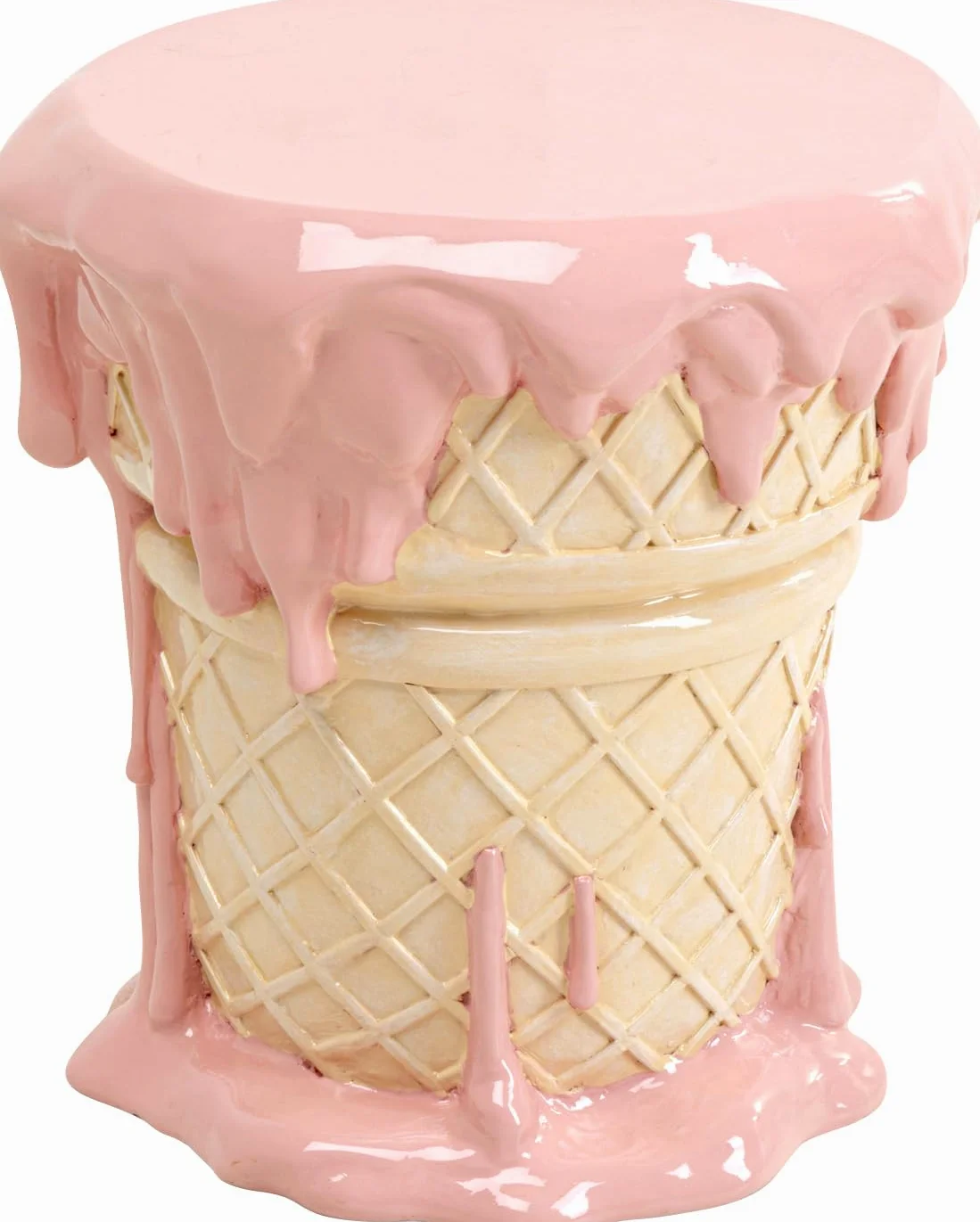 Kare Design Pouf Ice Cream, Rosa, diametro 36 cm (H 38 cm), in Polyresina con struttura in acciaio verniciato, design pop scultoreo, portata max 110 kg