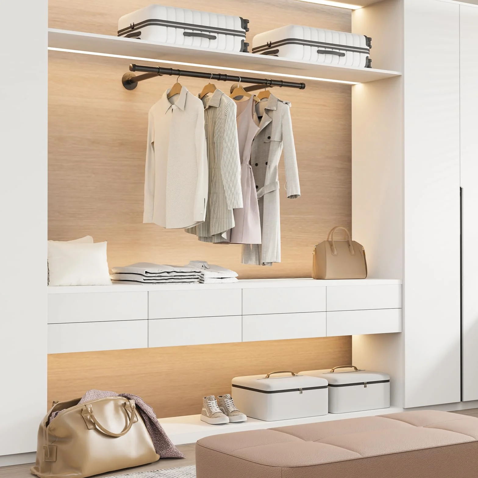 Barra Appendiabiti da Parete, Attaccapanni da Muro per Tubo Industriale 90 cm, Porta Abiti da Camera in Metallo Resistente per Balconi e Camere da Letto, 1 Pezzo, Nero