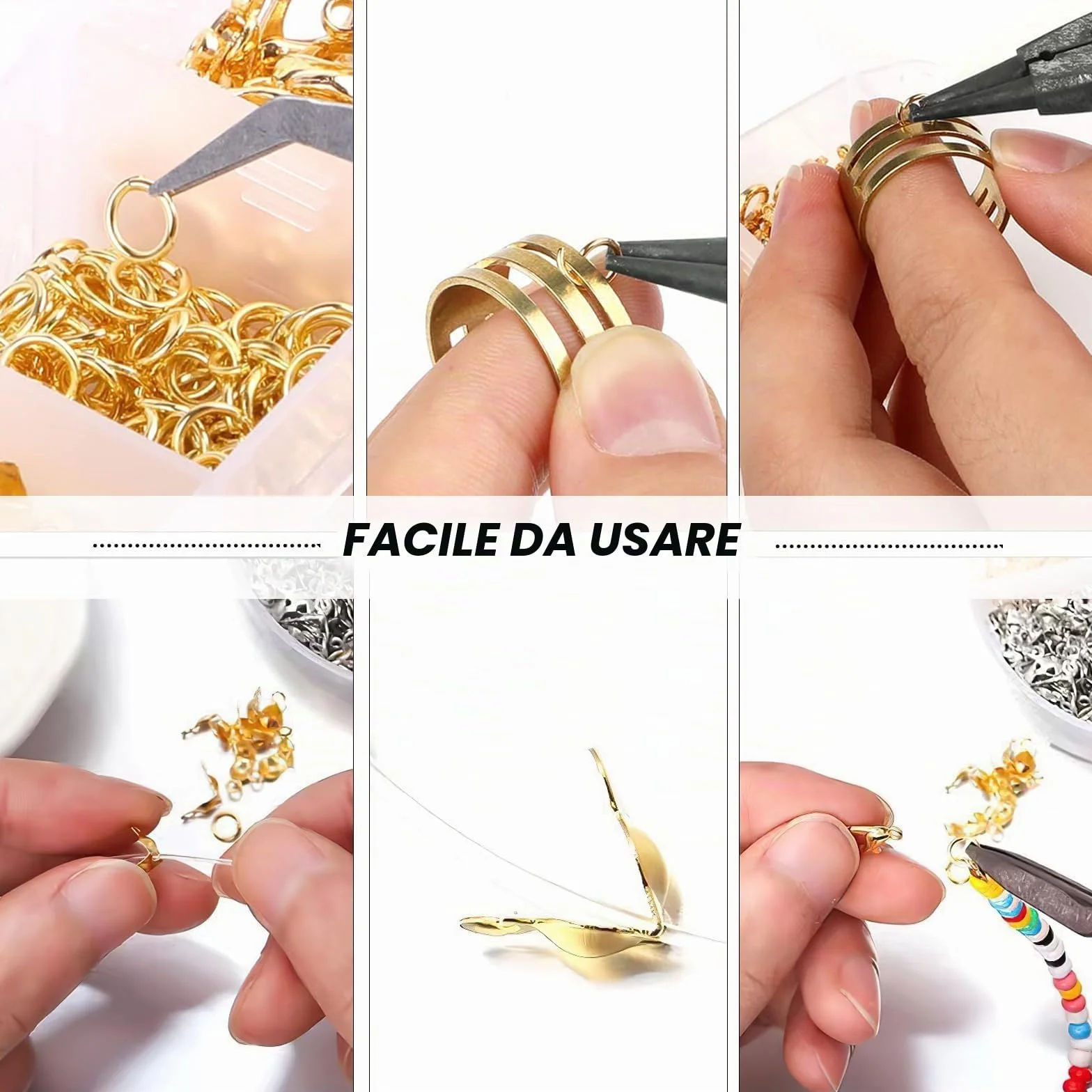 462 chiusure a moschettone per kit per la creazione di gioielli, con connettori ad anelli aperti, kit per la creazione di braccialetti per gioielli fai da te con apribottiglie e pinzette