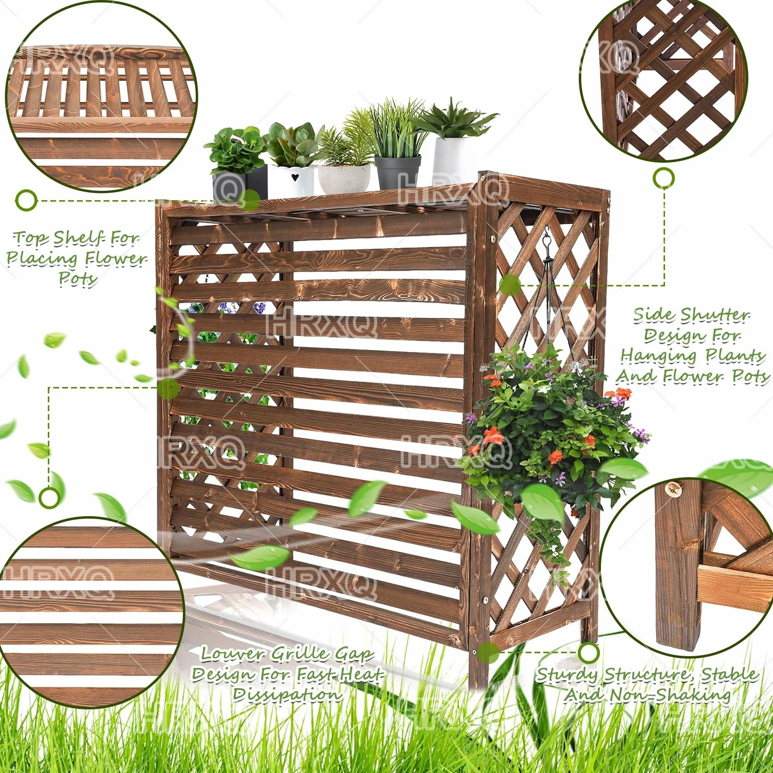 Copricondizionatore per Esterno Tavola di Legno Ispessita Unità Esterna Fiore Stand Nascondere Condizionatore d'Aria Small
