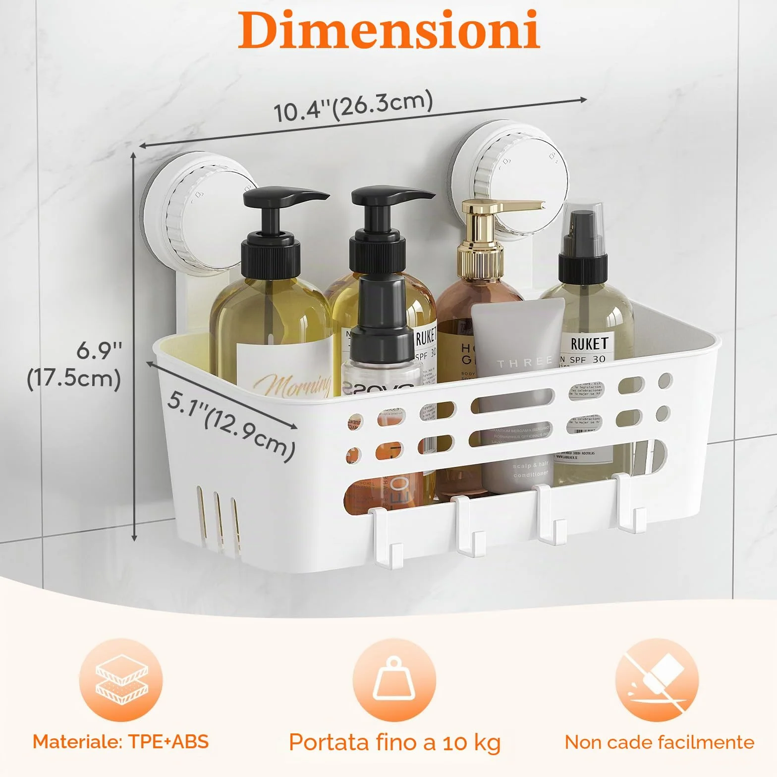 Lifewit Cestino per Doccia a Ventosa da Parete 26,3 cm Mensola Doccia senza Foratura Bianco