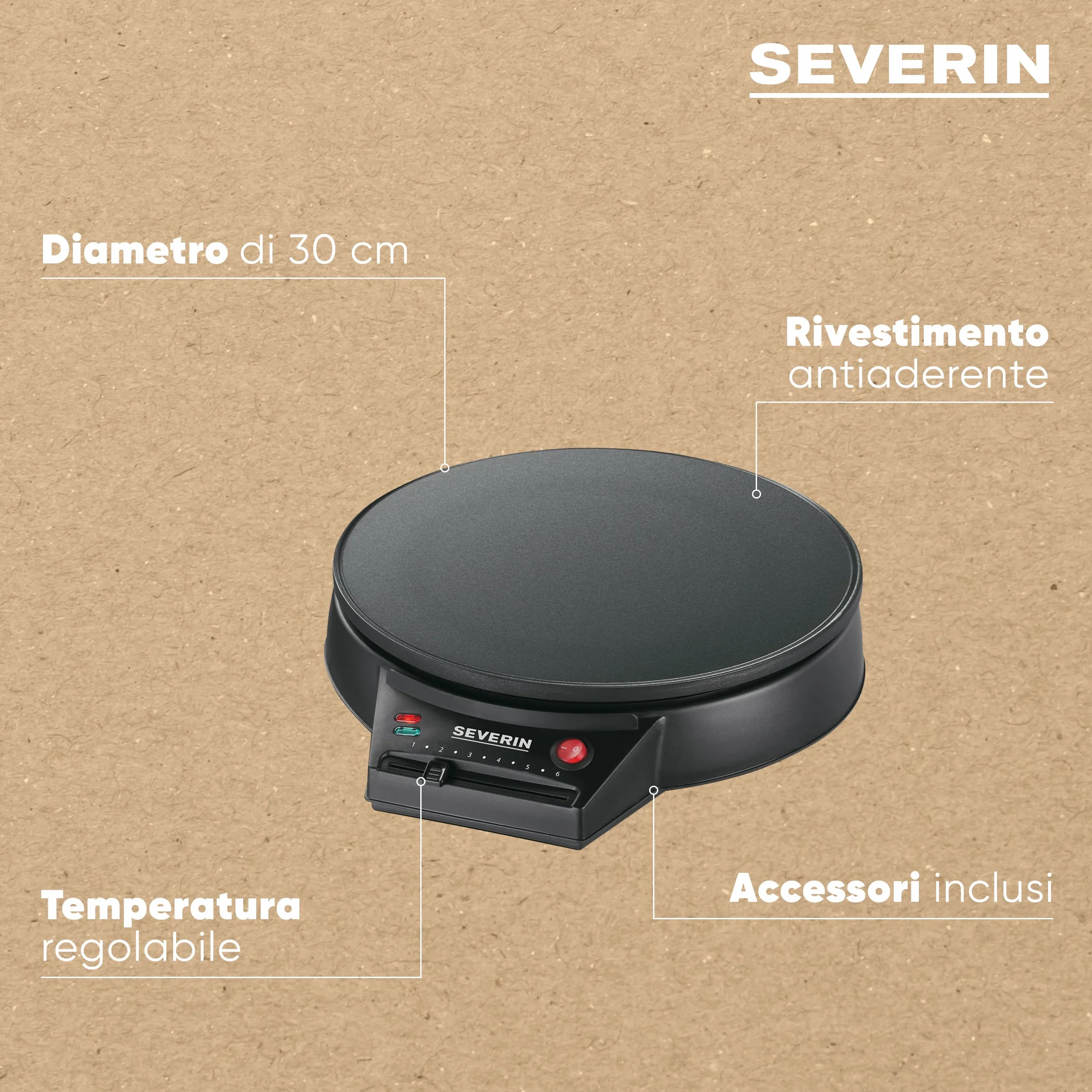 SEVERIN Crepiera Elettrica 30 cm 1000W Piastra Antiaderente Temperatura Regolabile CM 2198