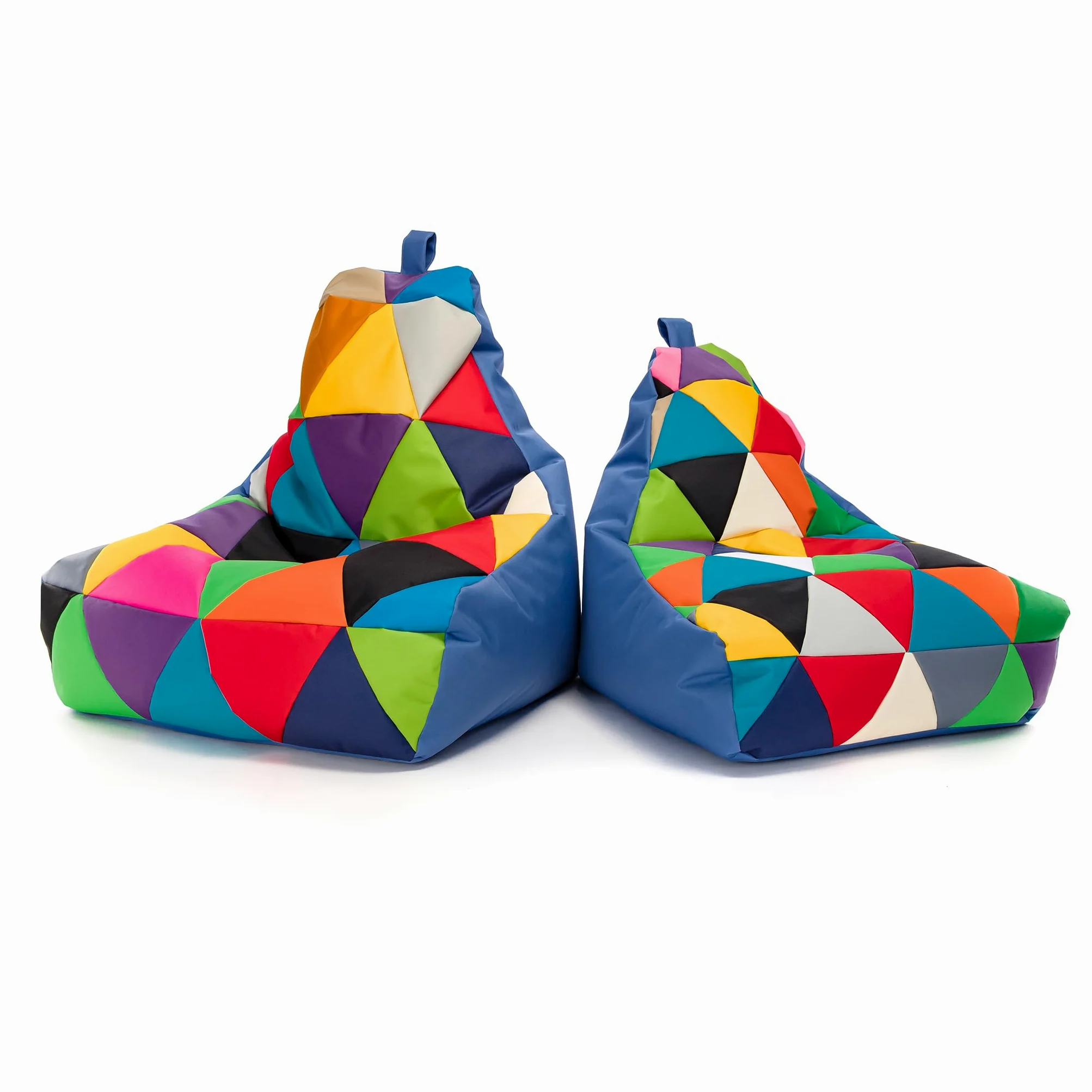 Ecopuf - Pouf Keiko Patchwork Poltrona da Esterno Impermeabile - Pouf Imbottito in Palline di Polistirolo - Relax Soggiorno - M - 100x80x85 cm, Miscela/Blu