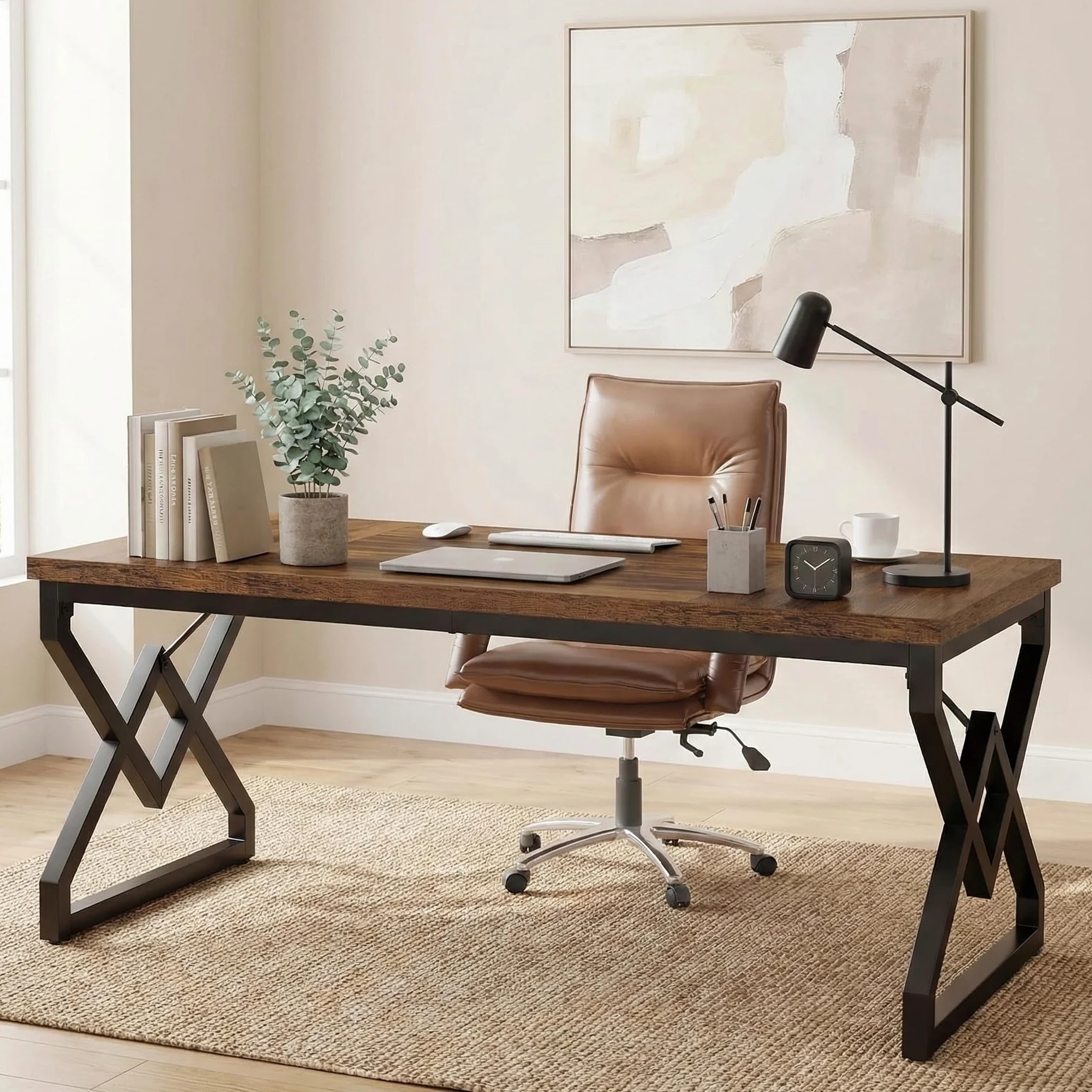 Lailang 160cm Scrivania, Scrittoio Vintage, Tavolo Ufficio Riunioni, Scrivania In Legno, Mobili Ufficio Moderni, 160 x 18 x 18 cm, Vintage Brown