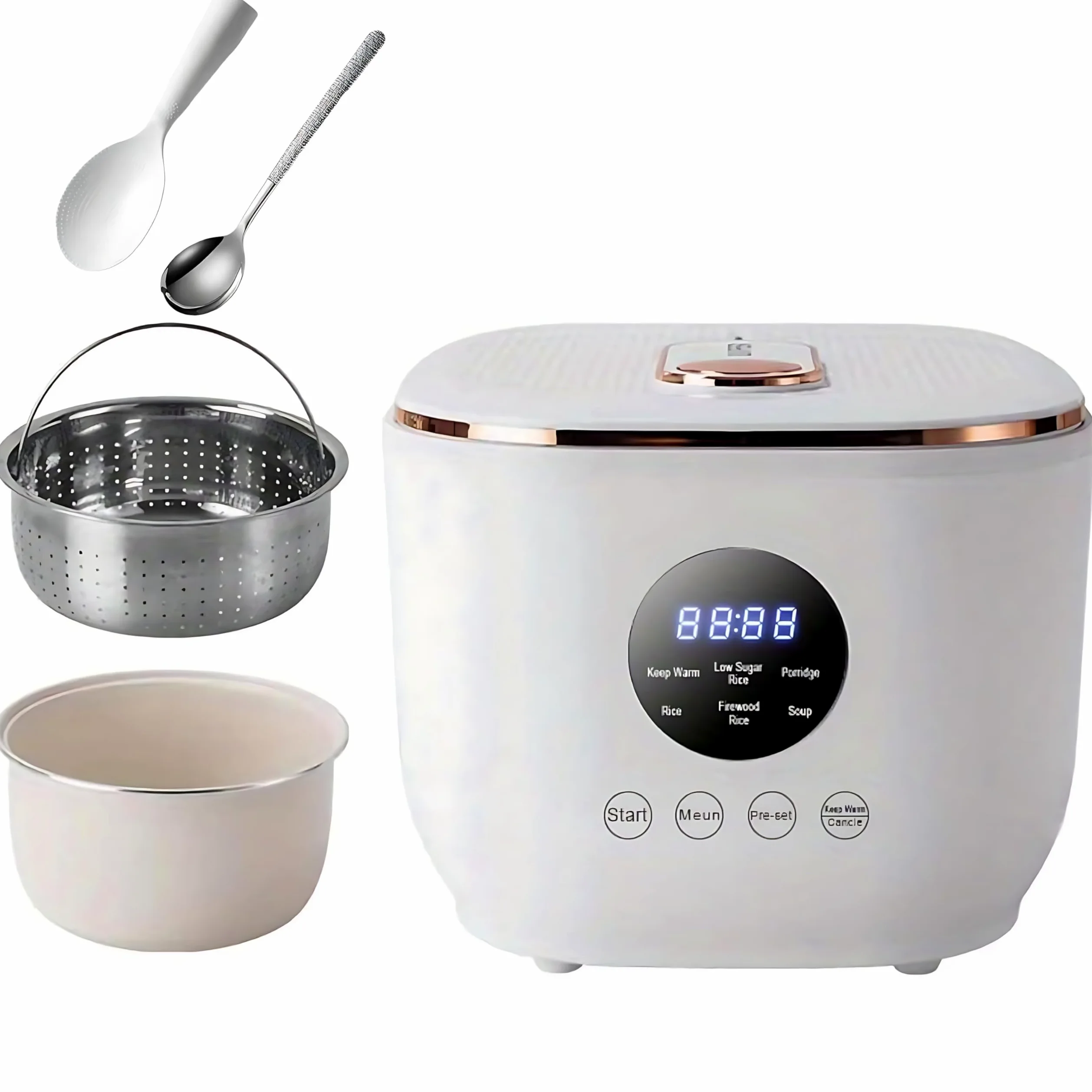 Cuociriso a Basso Contenuto di zuccheri, cuociriso Portatile da 3 Litri, 5 modalità di Cottura, appuntamento Intelligente per 24 Ore, conservazione del Calore per 8 Ore, Interno in Ceramica