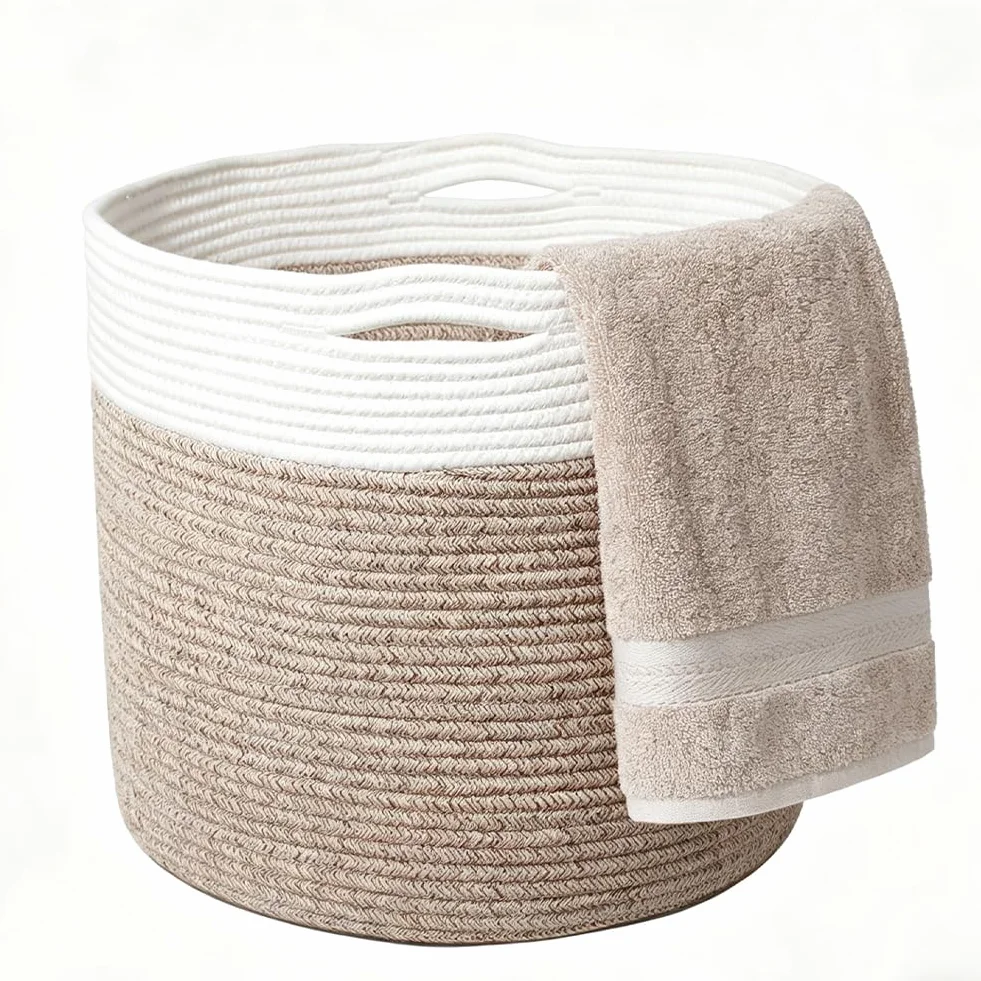 Cesto per la biancheria in cotone con manici, cestino intrecciato, cestino per la biancheria, per la cameretta dei bambini, 30 x 30 cm