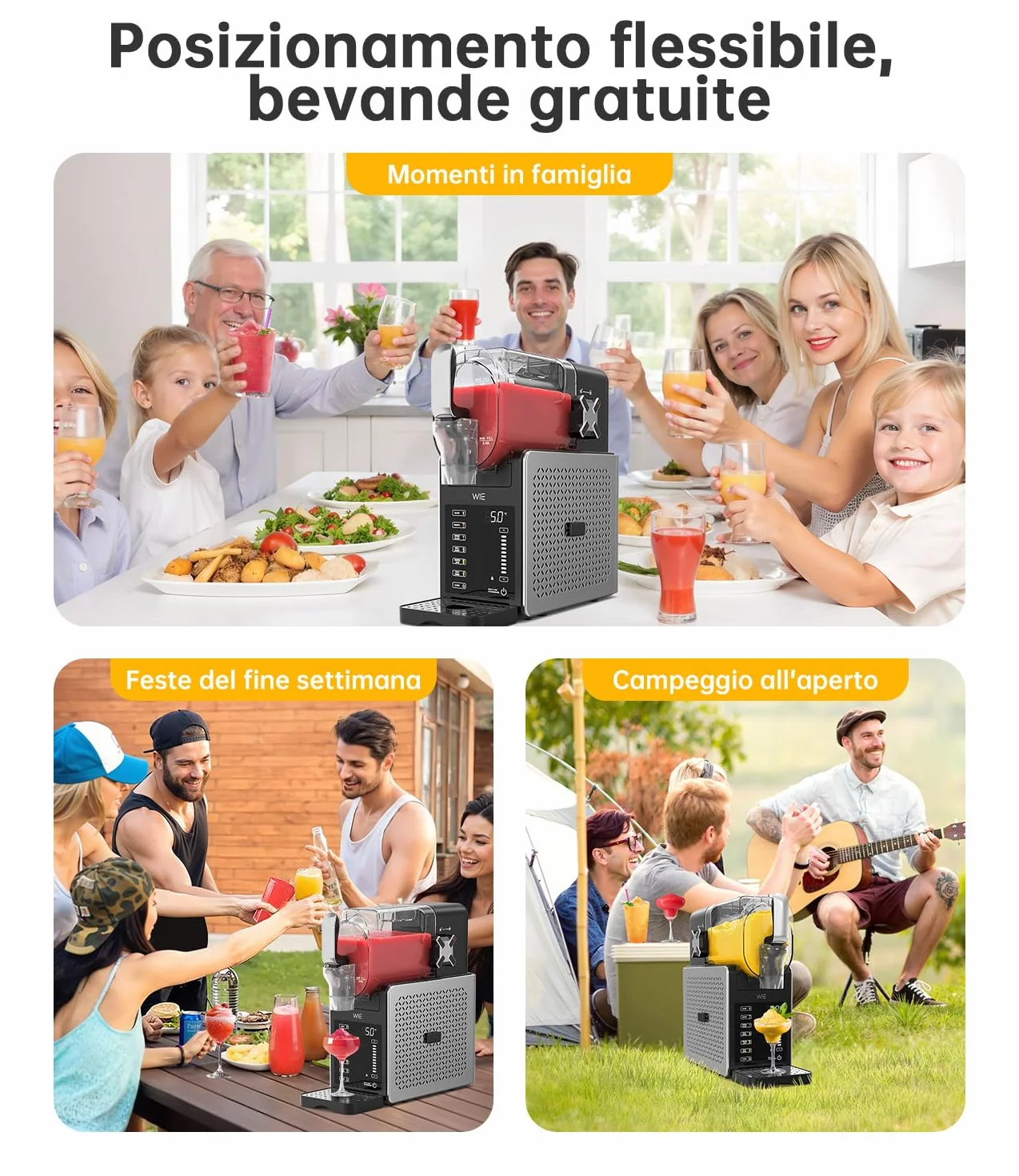 WIE Macchina per Granite 2.6L Autopulizia, 6 Modalità, Schermo Touch LED, per Margarita/Cocktail/Milkshake/Frappé