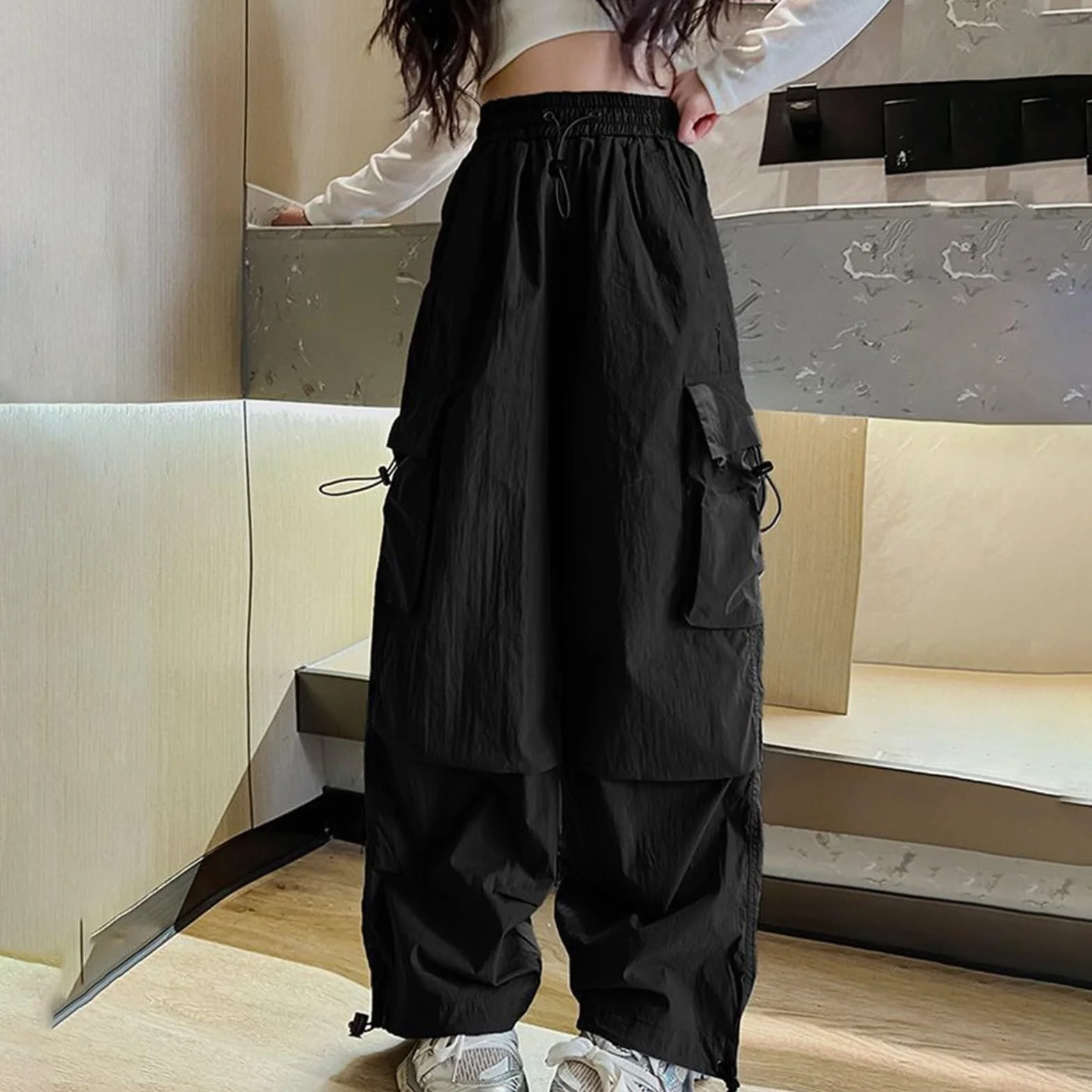 Pantaloni da jogging cargo larghi Y2K a vita alta per ragazza