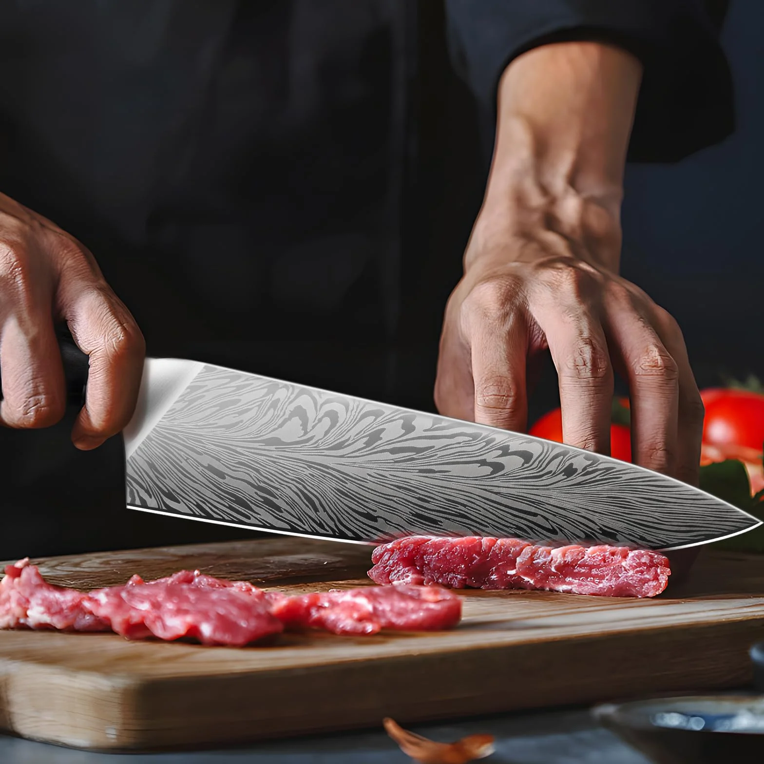 SHAN ZU Coltello da Chef in Acciaio a Polvere, Coltelli da Cucina Giapponese 20cm Professionali ad Alto Contenuto di Carbonio Ultra Affilato Coltello Multiuso con Manico Full Tang Pakkawood