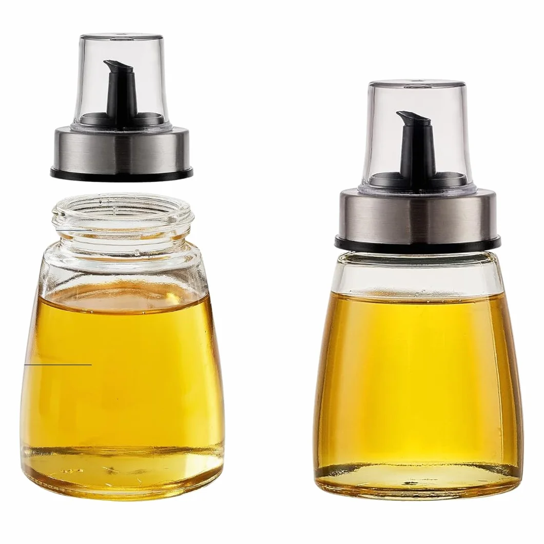 PARENCE.- Flacone per olio da 200 ml con tappo versatore - Dosatore in vetro e acciaio inox - Contenitore per olio, aceto, salsa - 6,5x6,5x12,5 cm - Versamento preciso e senza gocciolamento