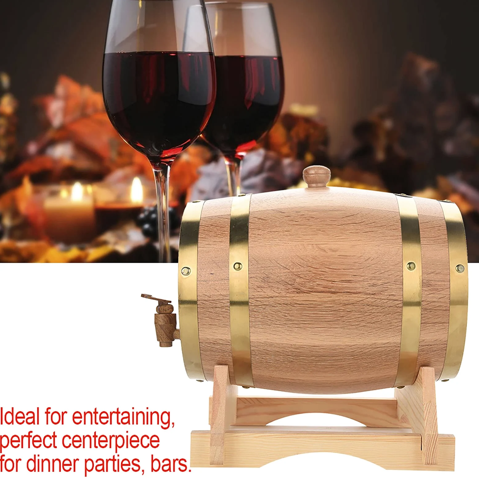 Cocoarm Botte di Vino Vintage in Legno di Quercia per Birra, Whisky, Rum, per la Conservazione di Vino Pregiato, Brandy, Whisky, Tequila (5L)