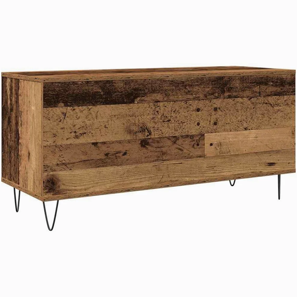 Armadio per dischi in legno anticato, 100 x 38 x 48 cm, con 6 ripiani e gambe in acciaio, per soggiorno, conservazione e ordine di vinile, CD, DVD, ricevitori, router