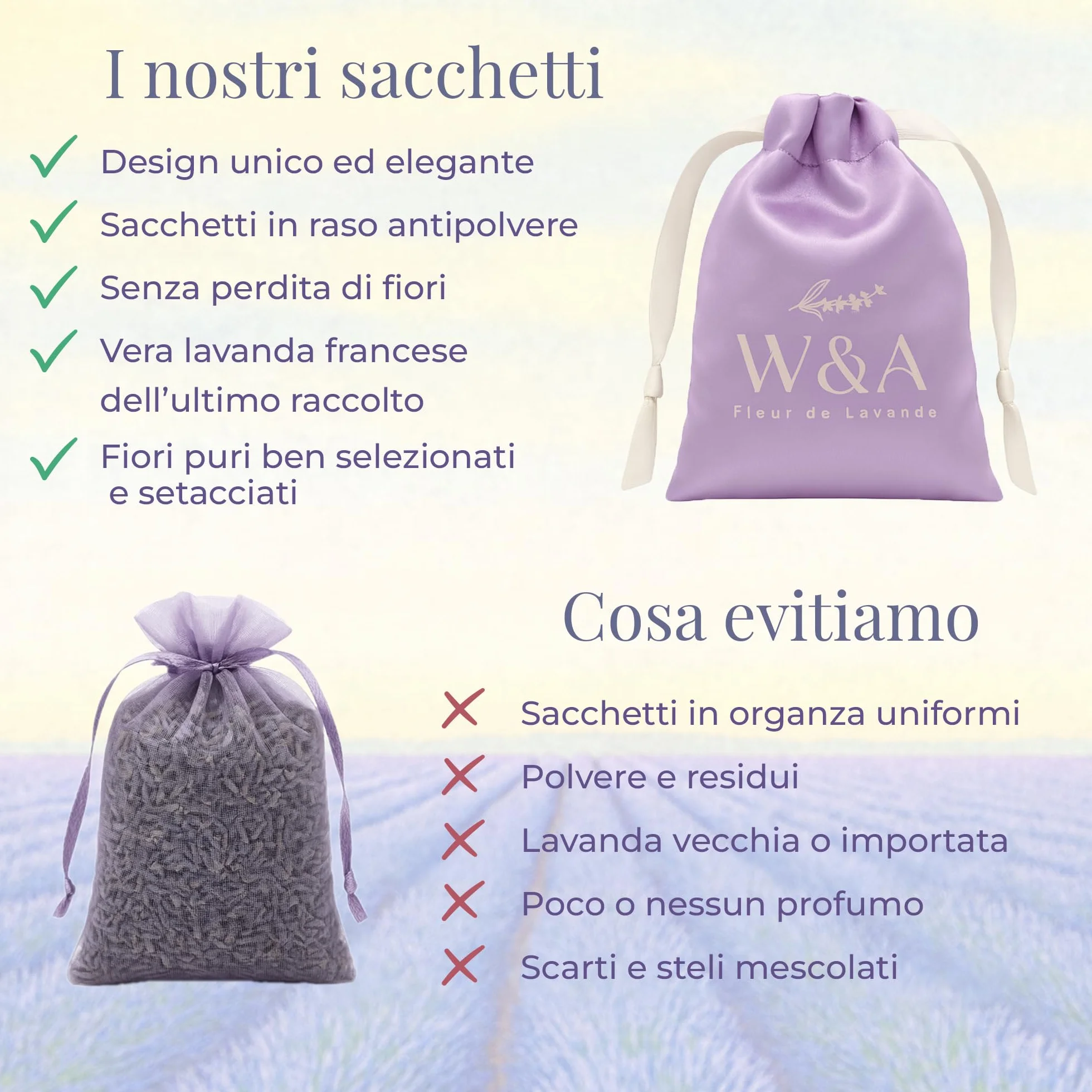Sacchetti di Lavanda Profumati in Raso (8 pezzi) | Antitarme Naturale | Lavanda di Provenza | Ultima Raccolta | Idea Regalo + Bustina Riutilizzabile | 120g di Fiori (Viola)