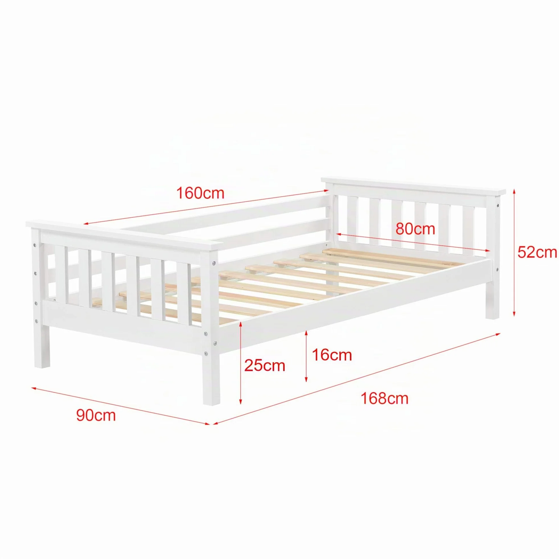[en.casa] Struttura Letto per Cameretta Bambini Letto in Legno di Pino con Barre Protettive Testiera e Pediera Zona di Riposo 80x160 cm Bianco