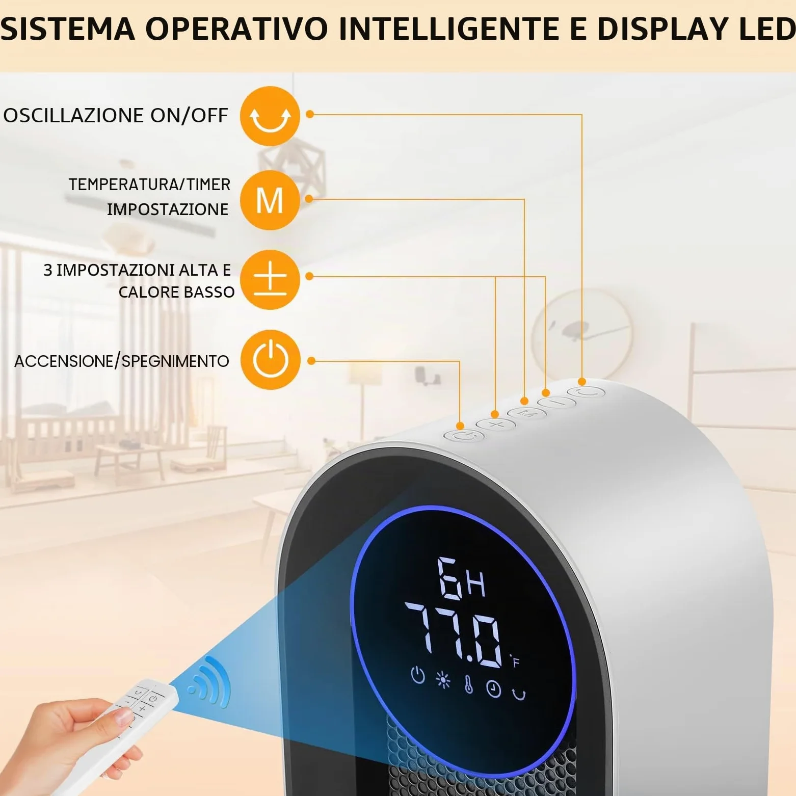 Nictemaw Termoventilatore in ceramica, a risparmio energetico, 2000 W, con termostato, telecomando, 3 modalità, timer 12 ore, oscillazione 100°