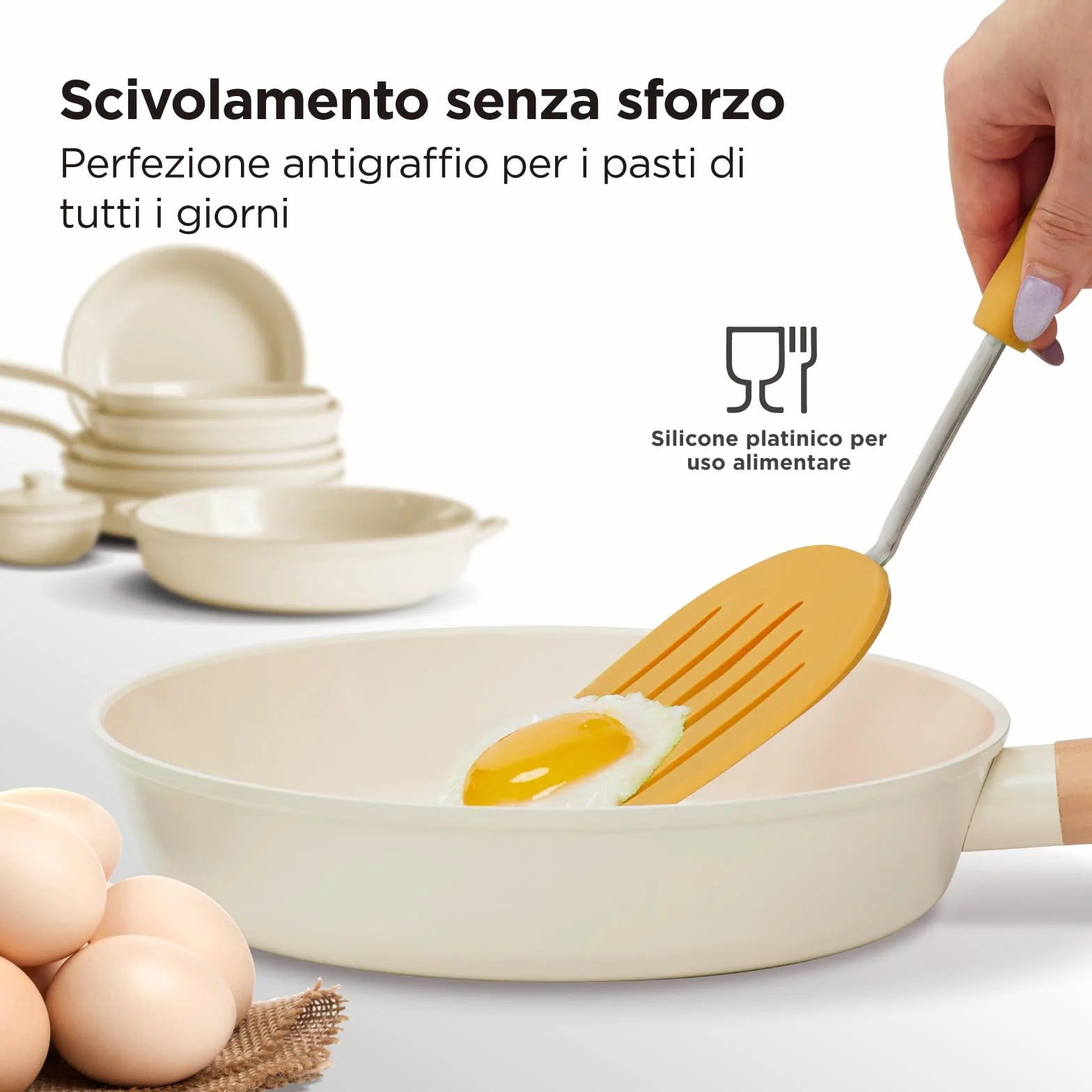Spatola per pancake in silicone platinico Kitchen Mama WALTZGRIP resistente al calore acciaio inossidabile Giallo
