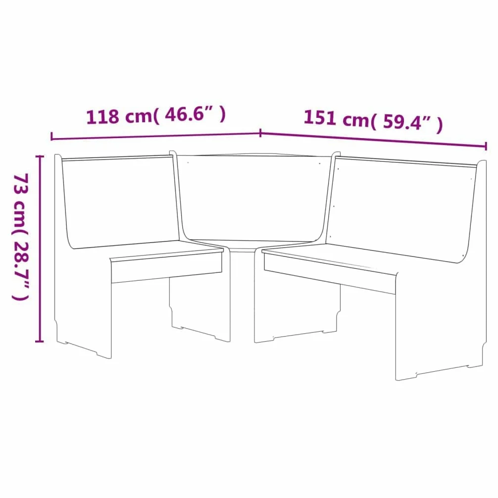 vidaXL Panca Angolare 151 cm in Pino Massello Bianco