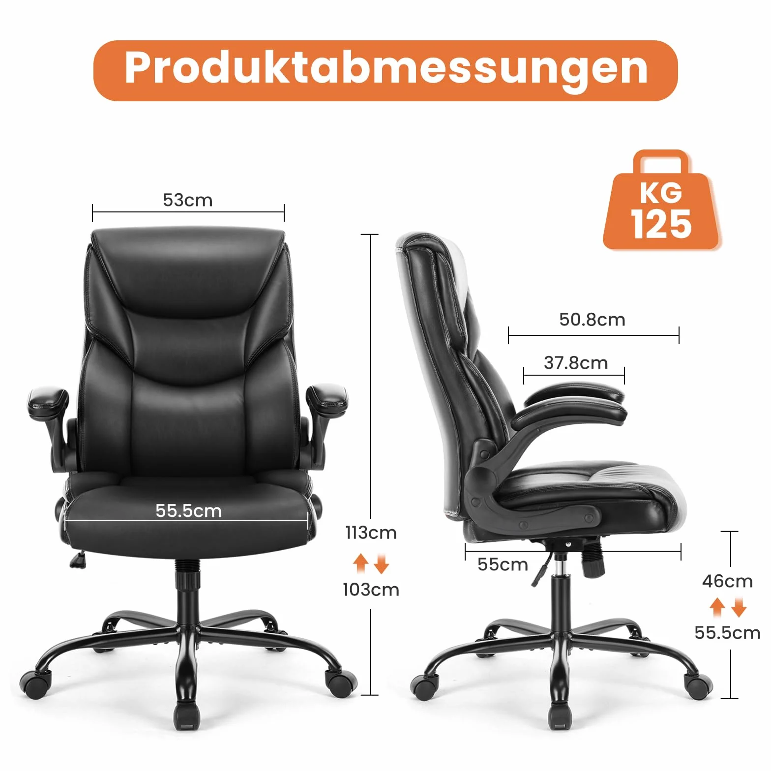 Sweetcrispy Ergonomischer Büroschreibtisch Computer Spielstuhl Sedia da Tavolo con Schienale Alto, con braccioli ribaltabili, Metallo, Nero, 1 Set