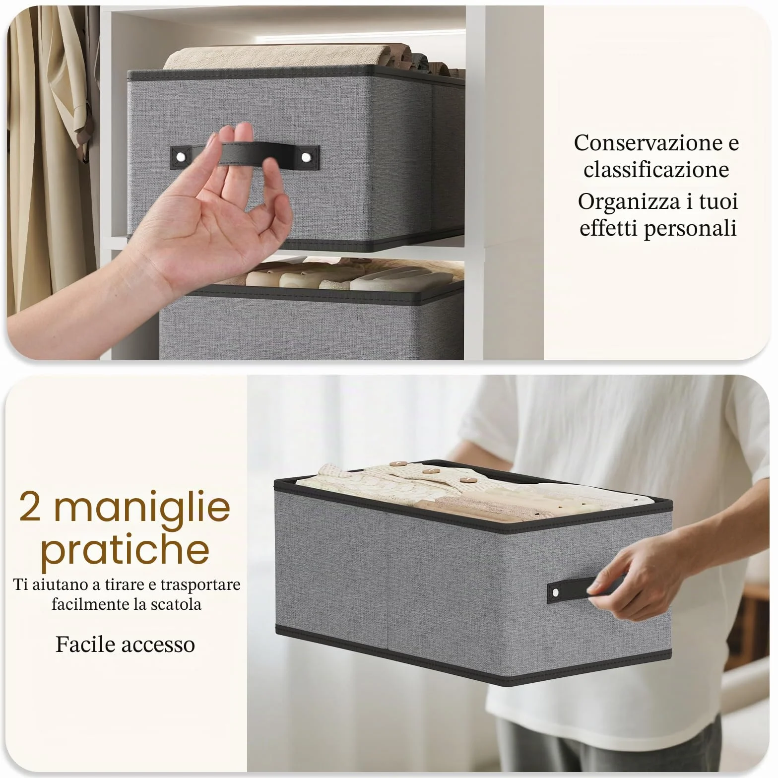 Scatole Portaoggetti 4 Pezzi, Organizzatore Cassetti con Maniglie, Grigio 33x23x14cm