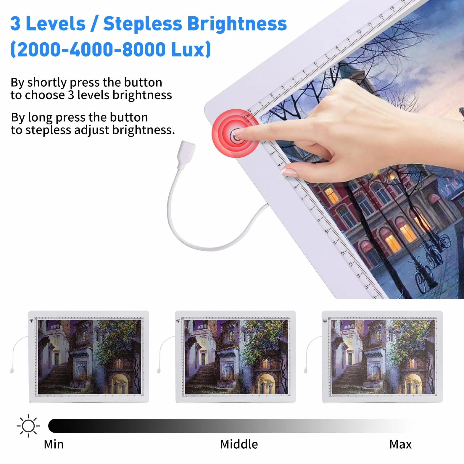 TOHETO A4 Lavagna Luminosa per Disegnare con Supporto Pieghevole, 8000 Lux LED Tracing Light Pad Bianco