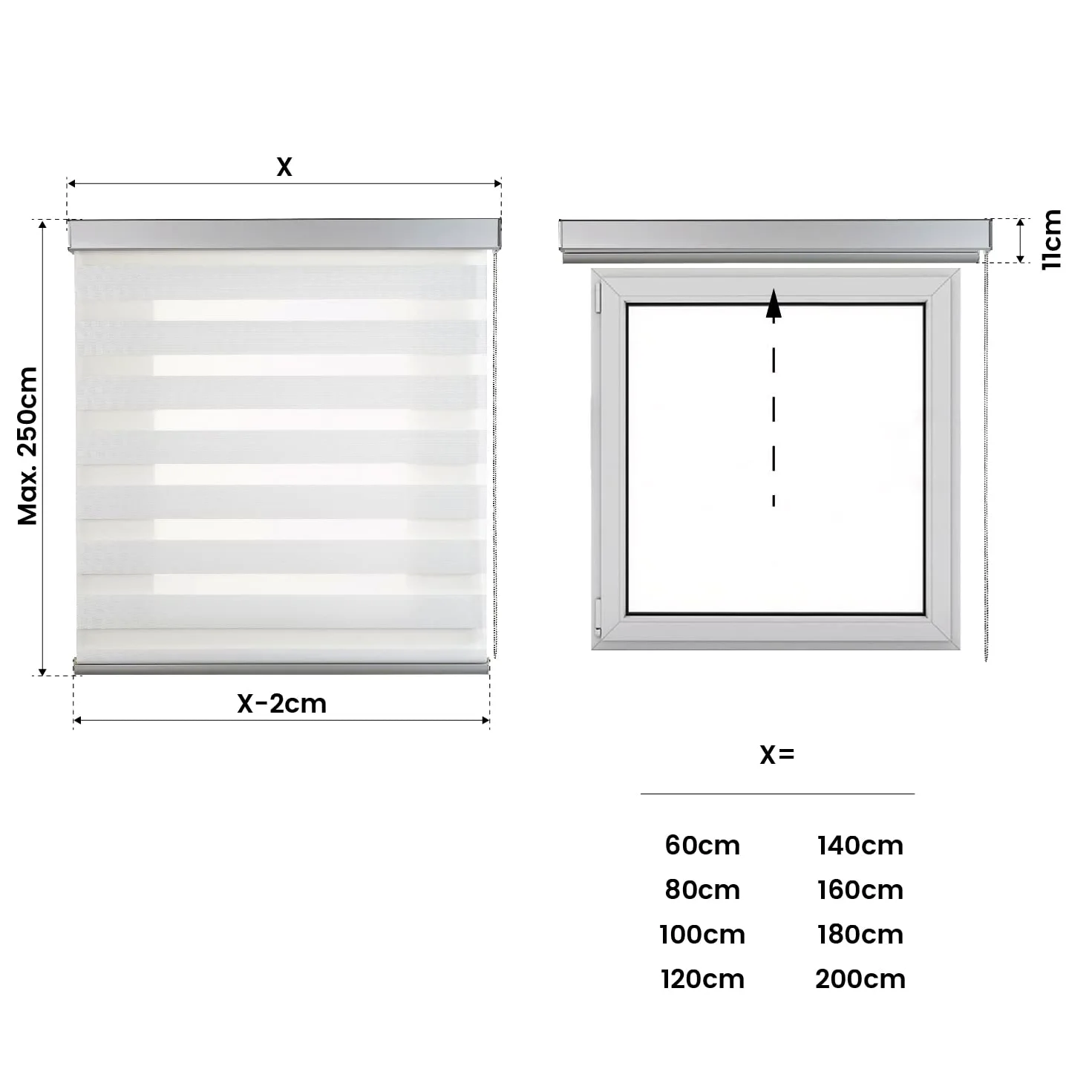 Estores Basic - Tenda notte e giorno, avvolgibile notte e giorno, per finestre e porte, finiture in alluminio di massima qualità, bianco, 120 x 250 cm