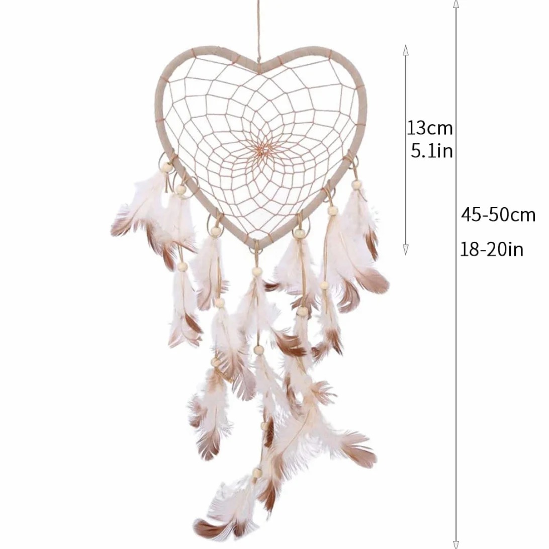 Acchiappasogni a forma di cuore con piume per parete camera da letto