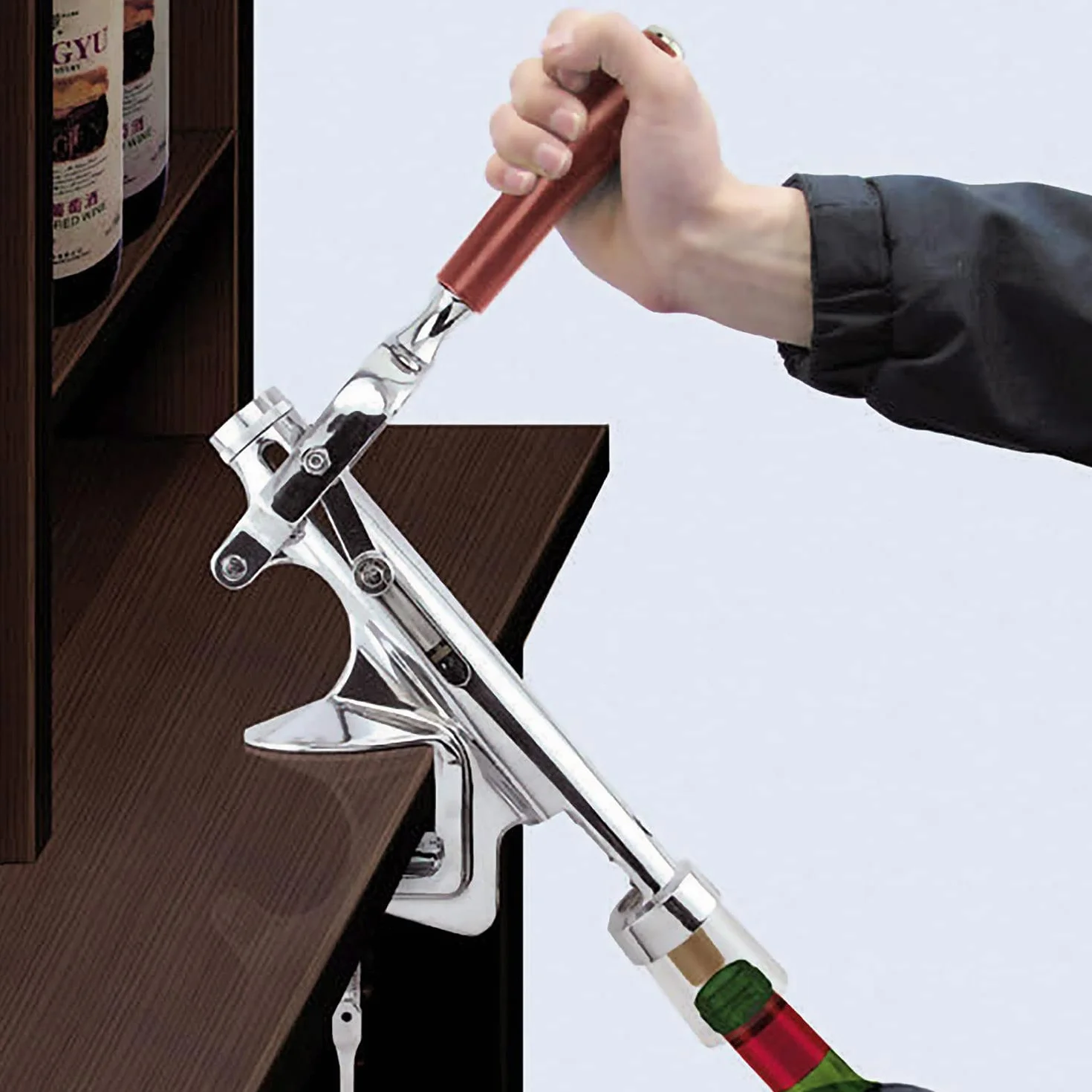 Westmark Macchina cavatappi con montaggio su tavolo, per cucine professionali, lunghezza: ca. 28 cm, zinco pressofuso/acciaio inox/plastica, Sieger Profi, argento/marrone, 60382260