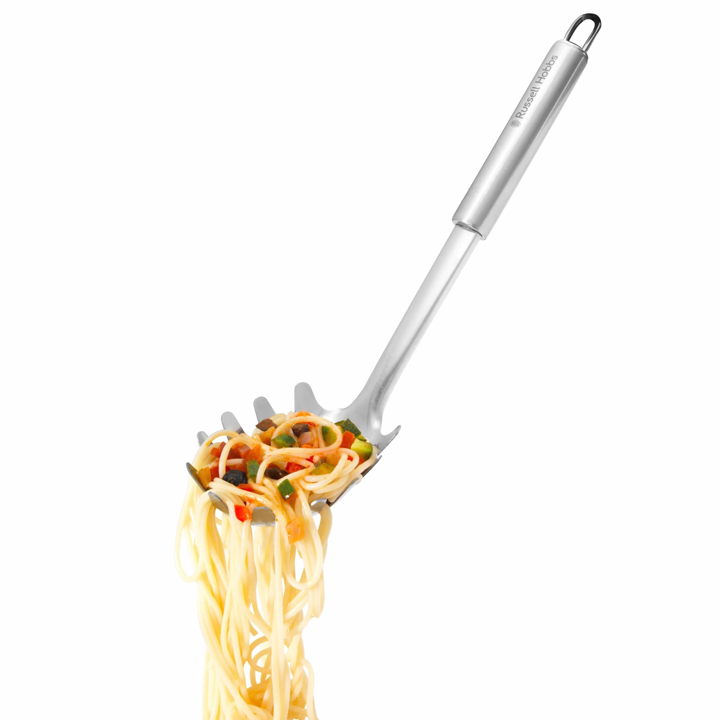 Russell Hobbs® RH00123 - Set di utensili da cucina in acciaio inossidabile con supporto, 6 pezzi,Include cucchiaio solido e a taglio, Turner, Ladle, Masher e Pasta Server