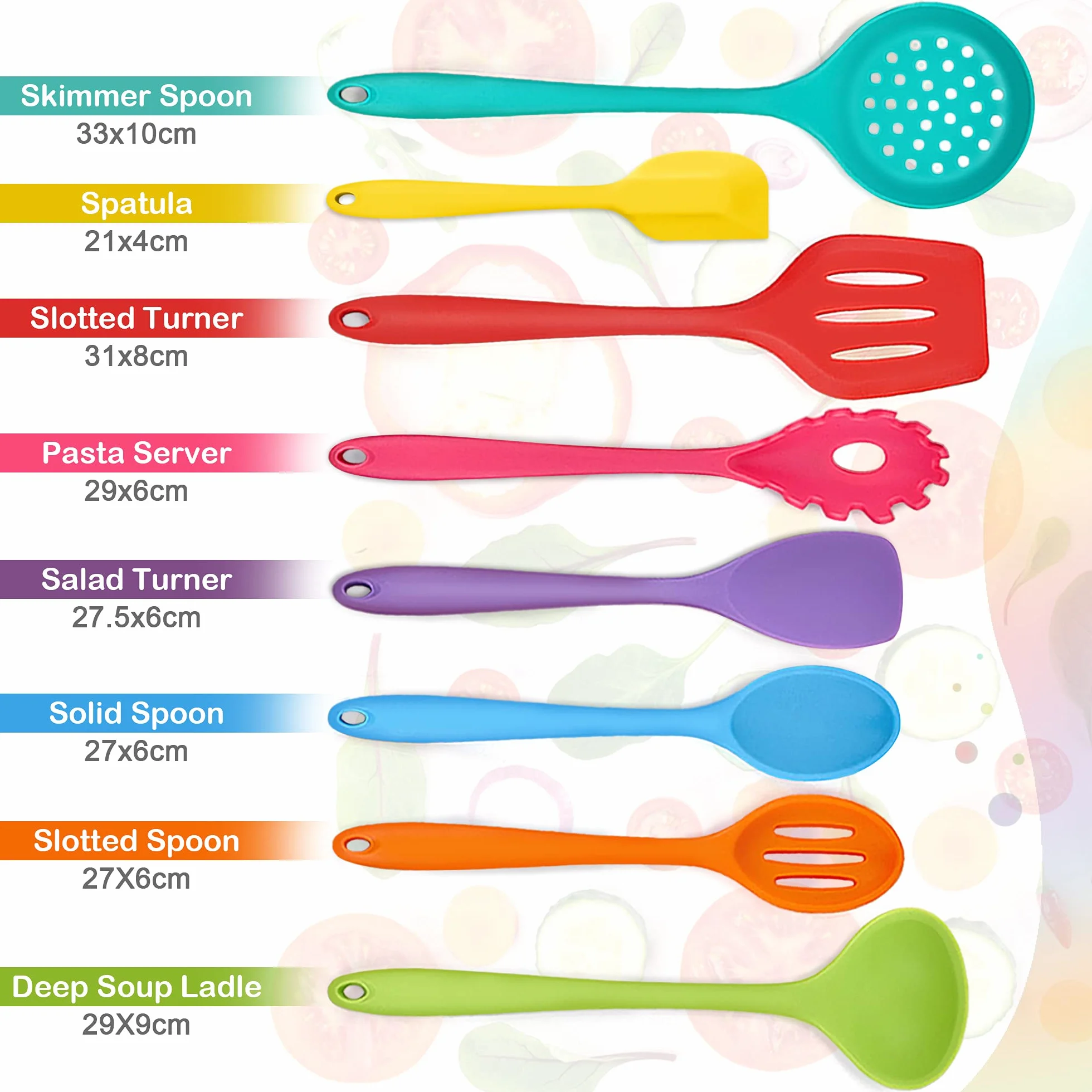 Herogo Set di 8 posate da cucina in silicone, antiaderenti, resistenti al calore, set di utensili da cucina, con spatola in silicone, cucchiaio/paletta, mestolo, colorato