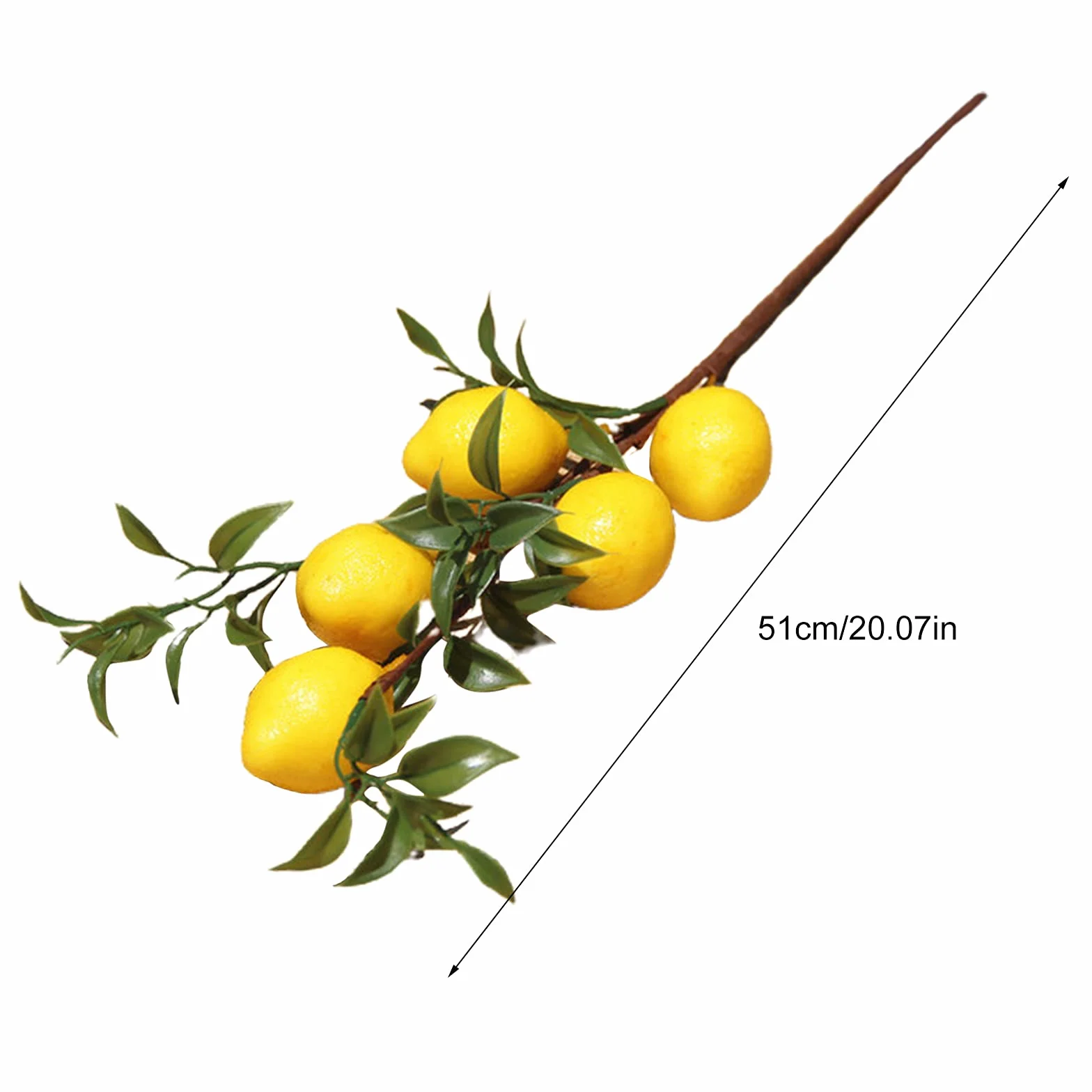 6 rami di limone artificiali 50 cm, 5 limoni finti gialli vivaci con foglie verdi, decorazione per giardino e casa