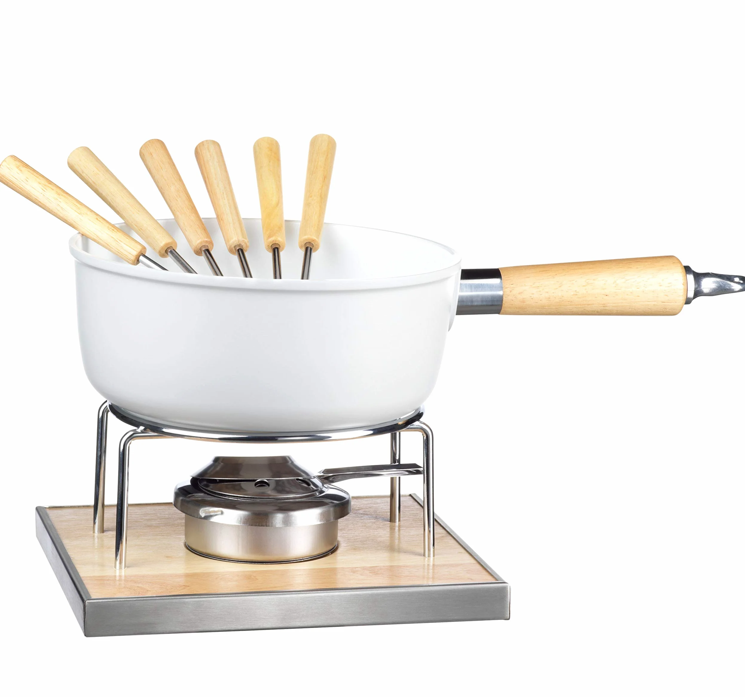 MÄSER 931889 Formaggio per 6 Persone, 9 Pezzi, Set Completo per fonduta Svizzera con pentola Rivestita in Ceramica, in Bella Confezione Regalo, Alluminio Legno Acciaio Inossidabile, Bianco, Marrone