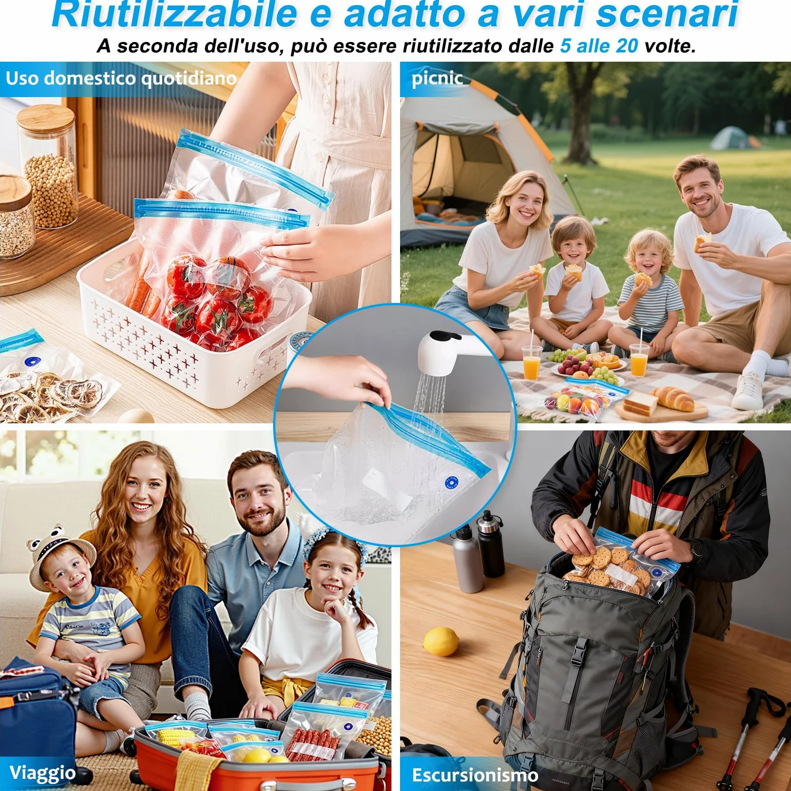 20-pezzi Sacchetti Sottovuoto Alimenti: Buste Sottovuoto Alimenti con Valvola Riutilizzabili Senza BPA - per la Conservazione Degli Alimenti - Cucine Domestiche e Picnic(21x22/26x34cm)