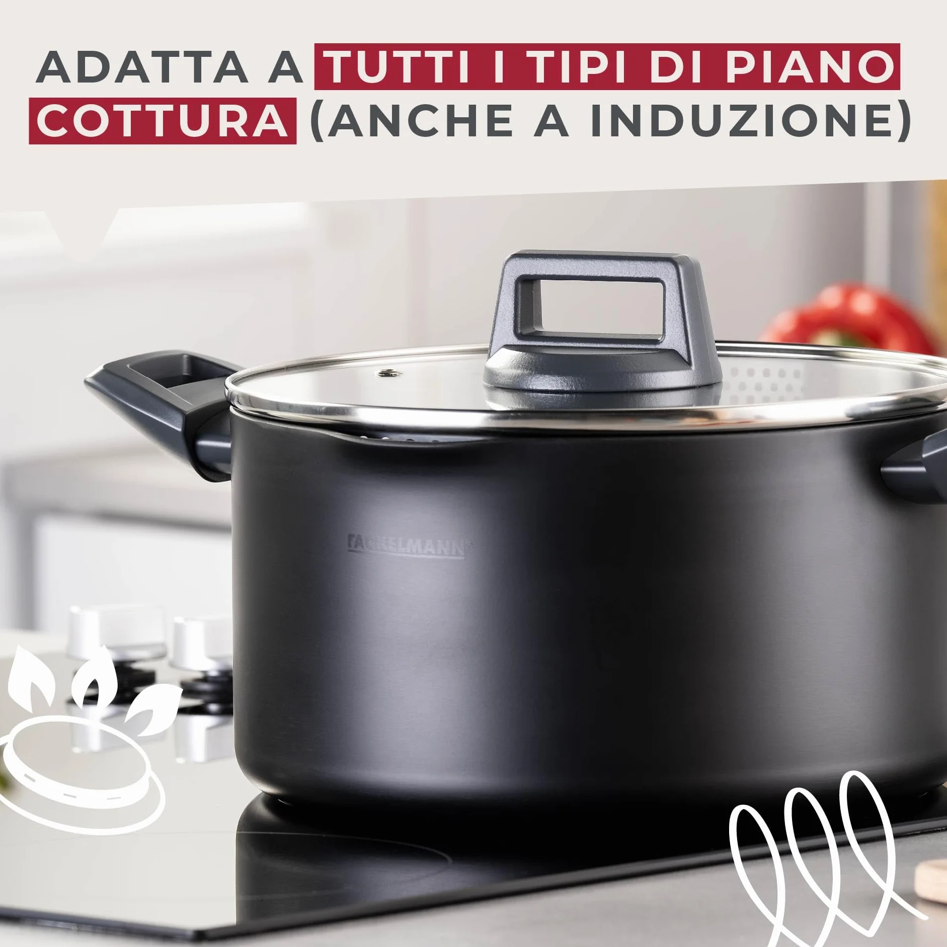 Fackelmann Pentola Casseruola Statement Ø 24 cm – con rivestimento in ceramica – Alluminio riciclato con rivestimento antiaderente – senza PFAS, manico resistente al calore, per tutti i piani cottura