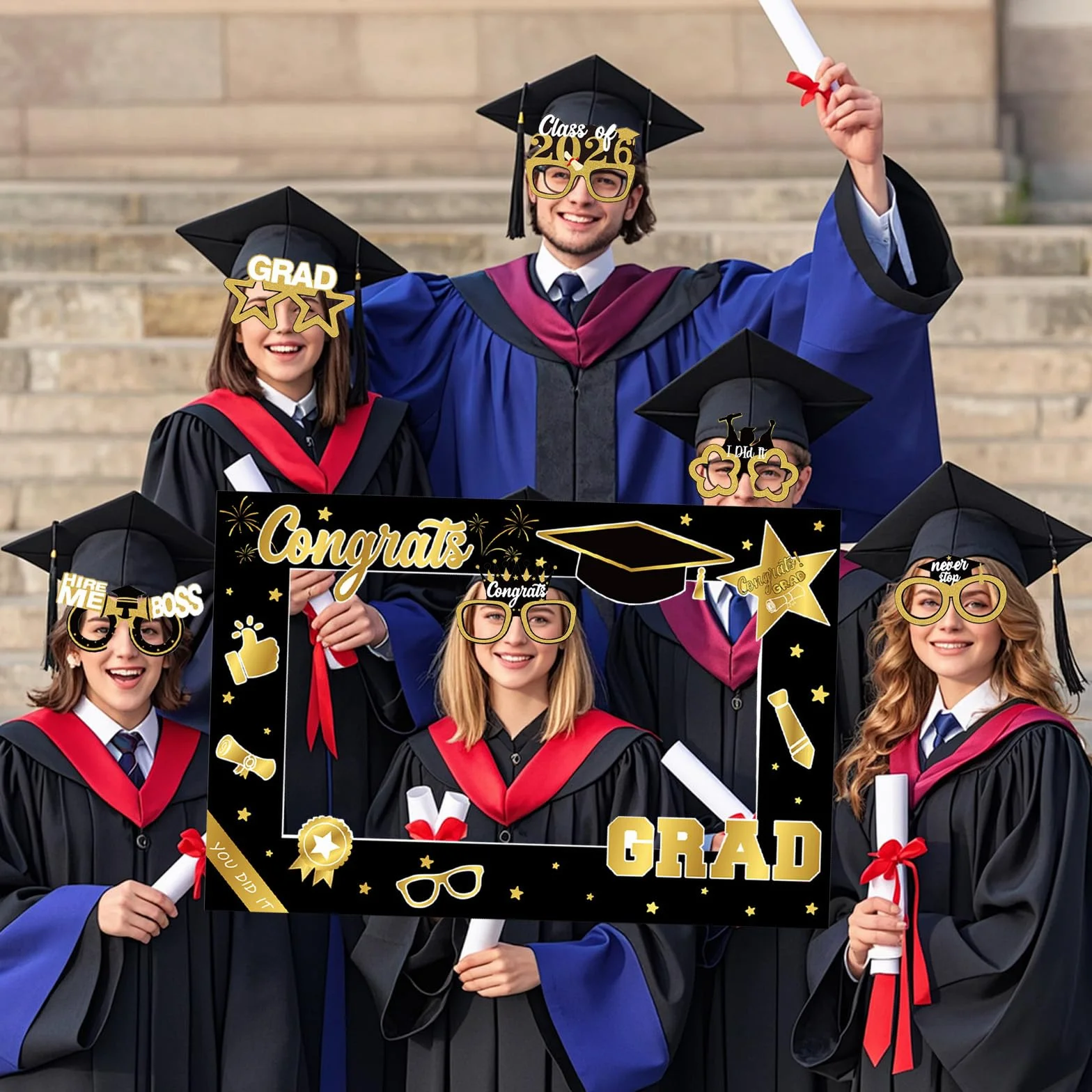 YOUYIKE 2026 Decorazione per Feste di Laurea, 13 Decorazione di Laurea 2026, Occhiali da Laureas e Cornice per Foto di Laureas, per Ballo di Fine Anno 2026 Bomboniere